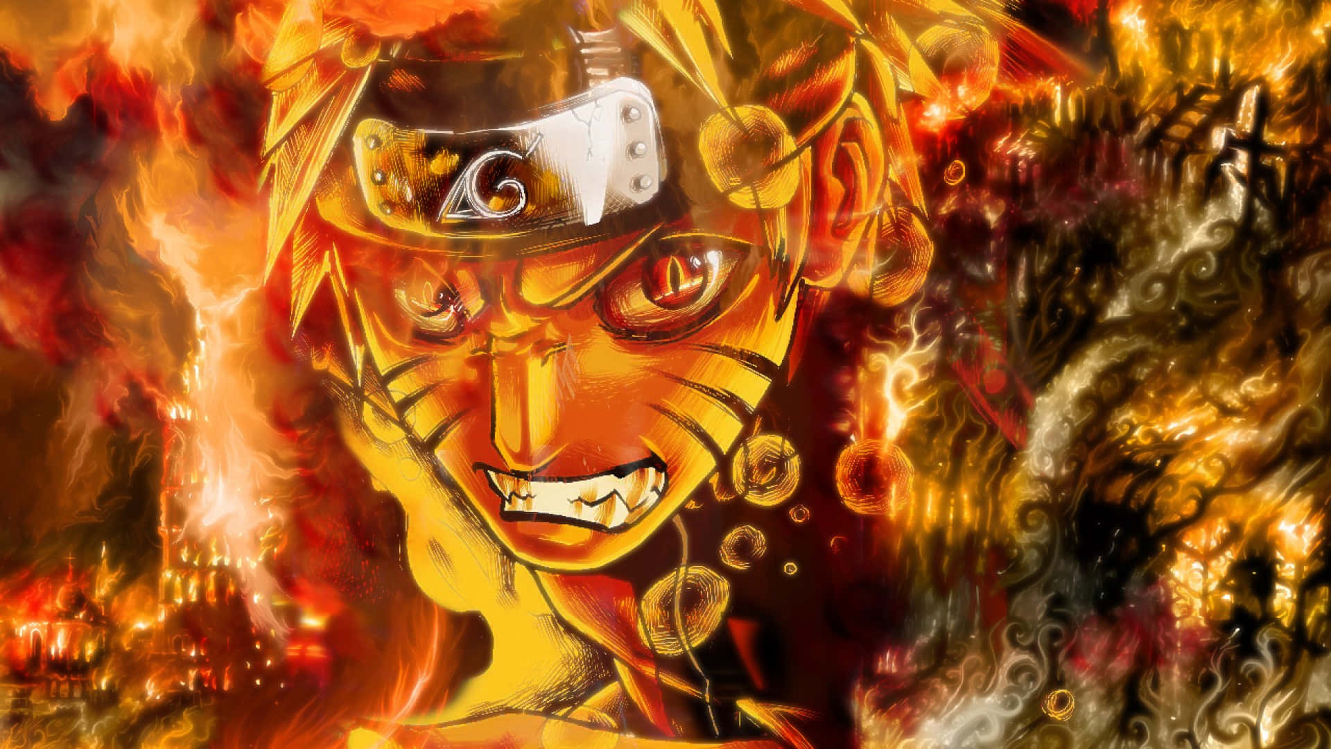 Naruto, fiery orange and red chakra mode, intense eyes, Full HD Desktop Wallpaper