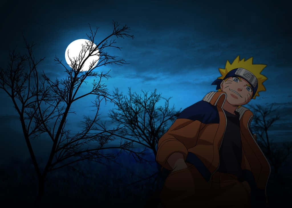 Naruto, full moon, bare trees, SD Desktop Wallpaper