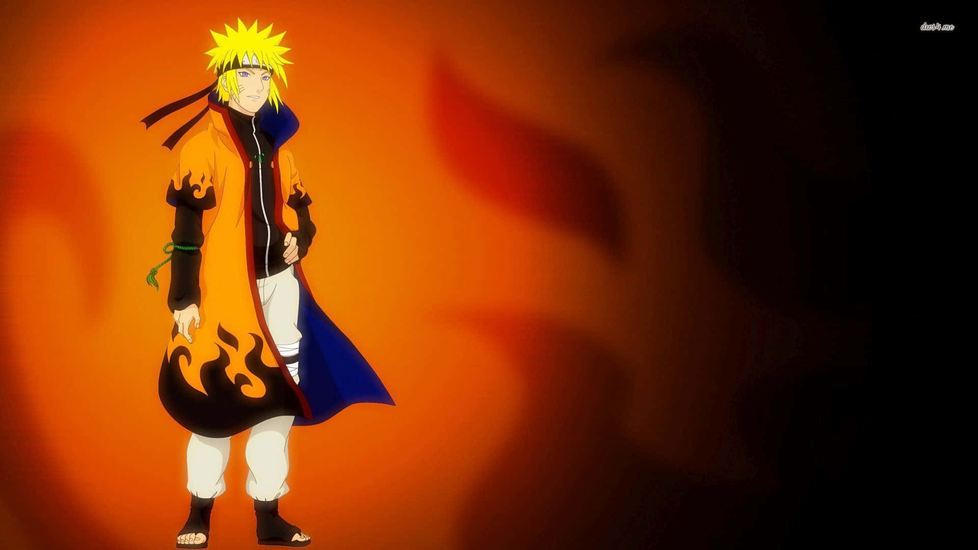 Naruto, orange flame-patterned cloak, glowing orange and black background, Full HD Desktop Wallpaper