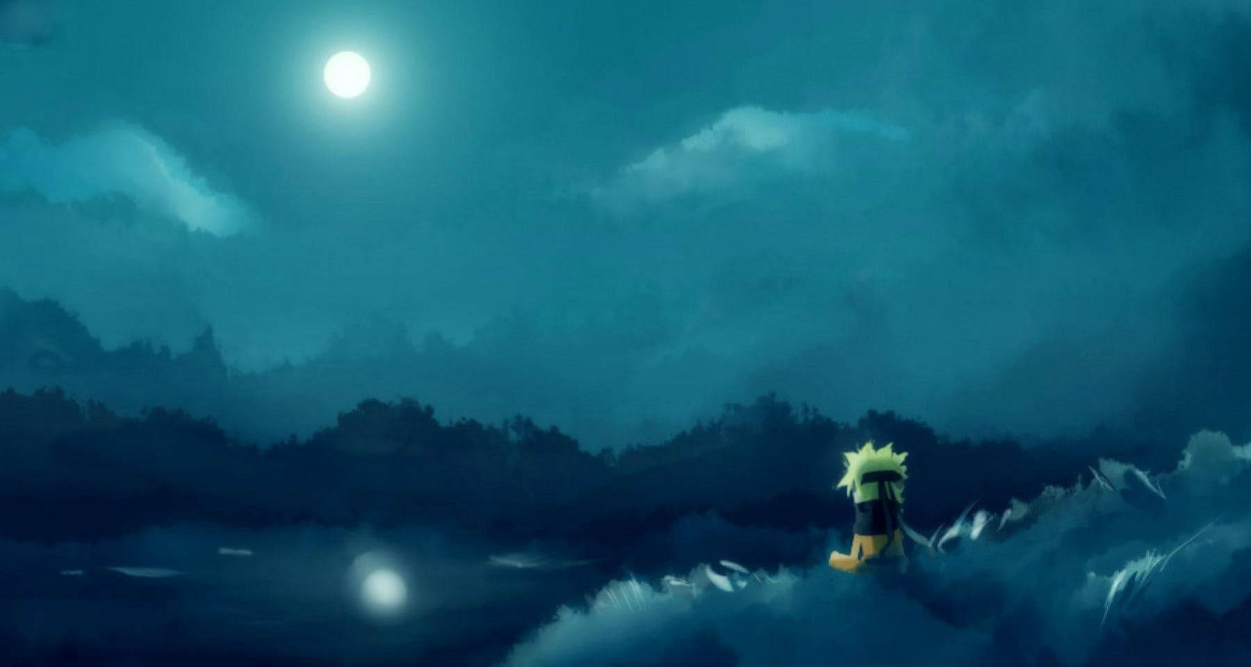 Naruto, full moon, spiky-haired anime character, HD Desktop Wallpaper