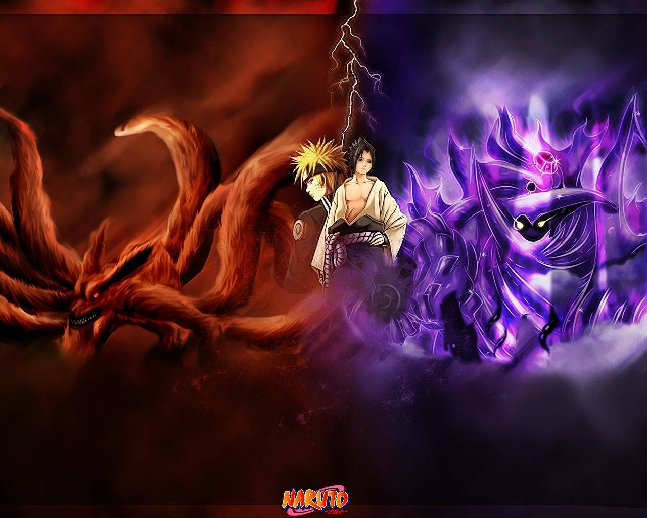 Naruto, Sasuke, nine-tailed fox, HD Desktop Wallpaper