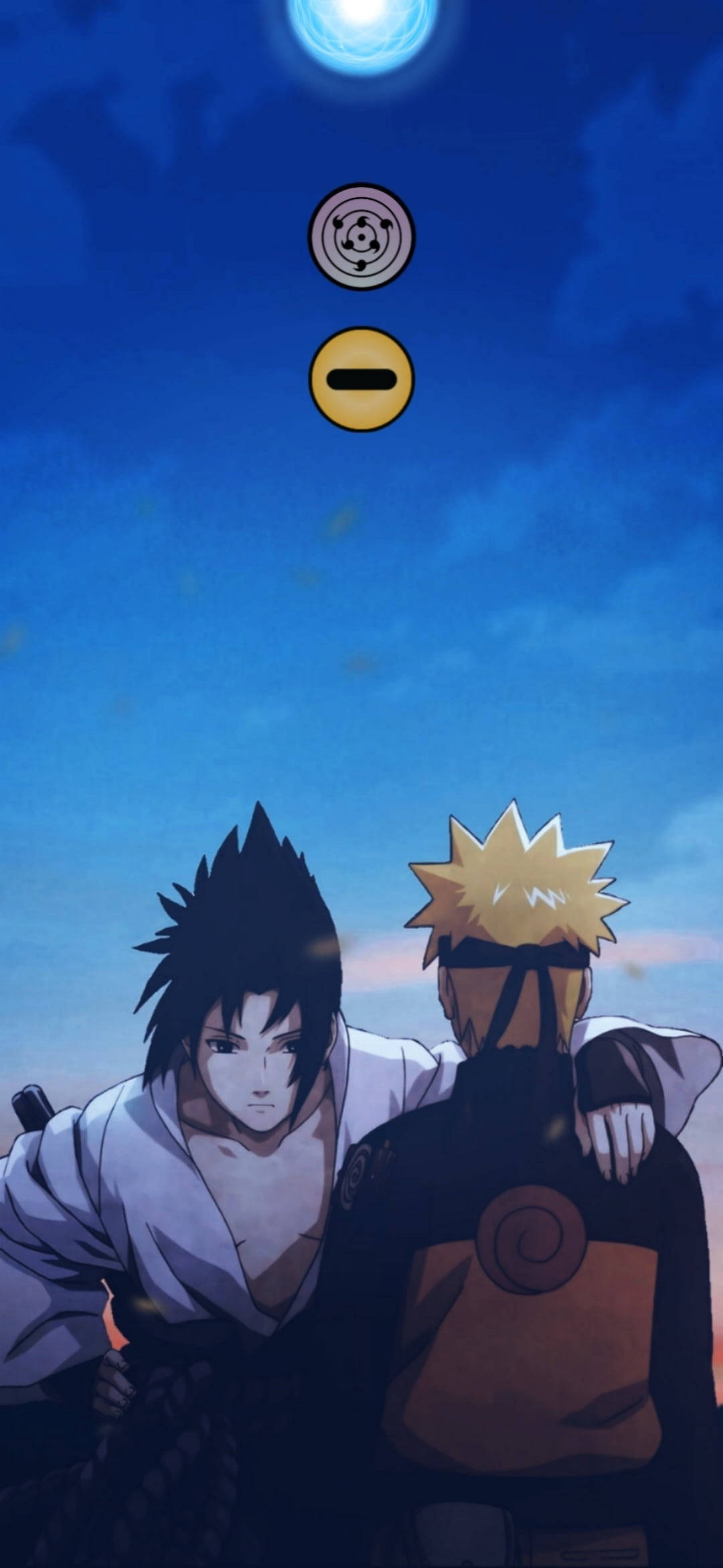 Naruto And Sasuke, glowing moon, symbolic seals, Full HD Phone Wallpaper
