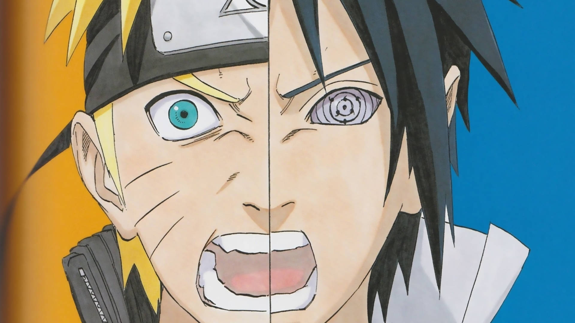 Naruto, Sasuke, orange background, Full HD Desktop Wallpaper
