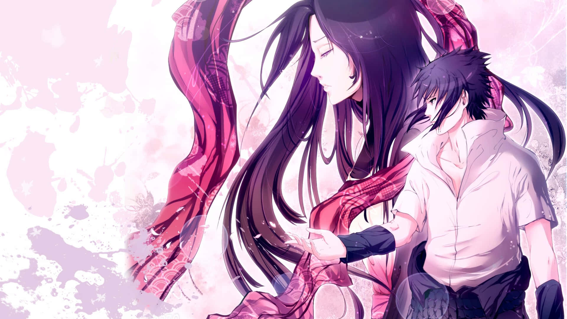 Naruto Anime, long dark hair, pink hair, Full HD Desktop Wallpaper