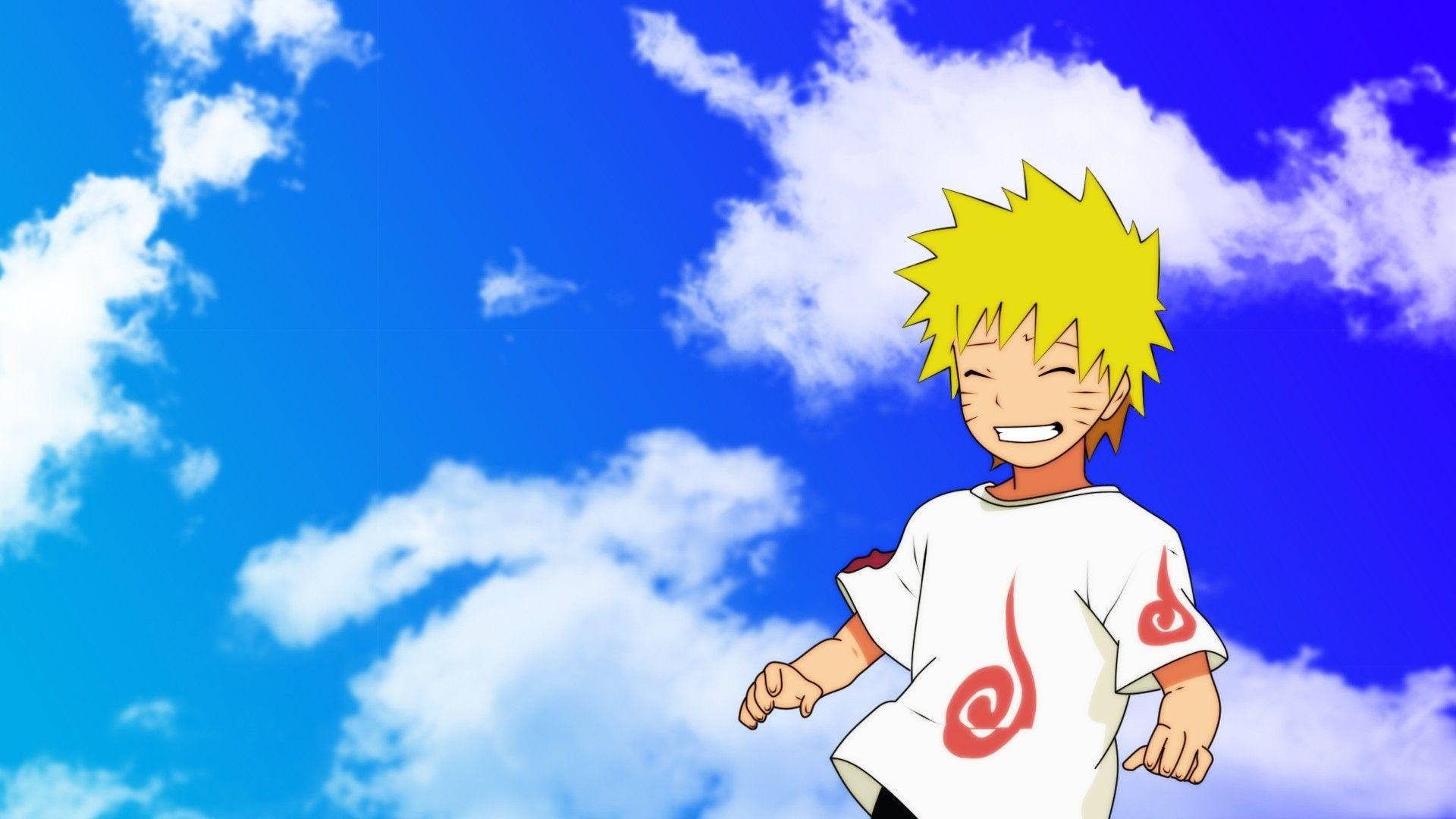 Naruto, spiky yellow hair, bright blue sky, Full HD Desktop Wallpaper
