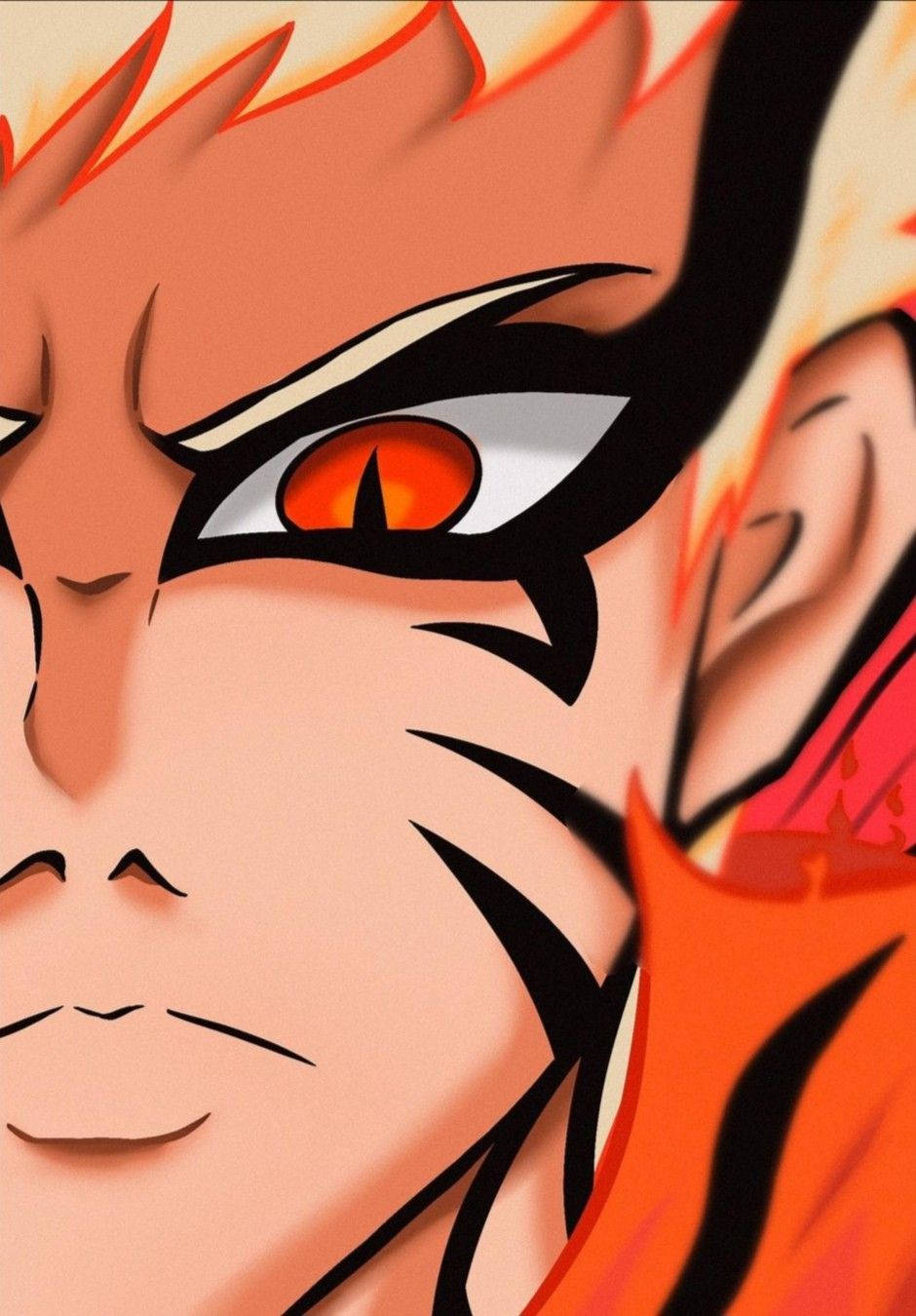 Naruto Baryon Mode, half face, fiery orange hair, HD Phone Wallpaper