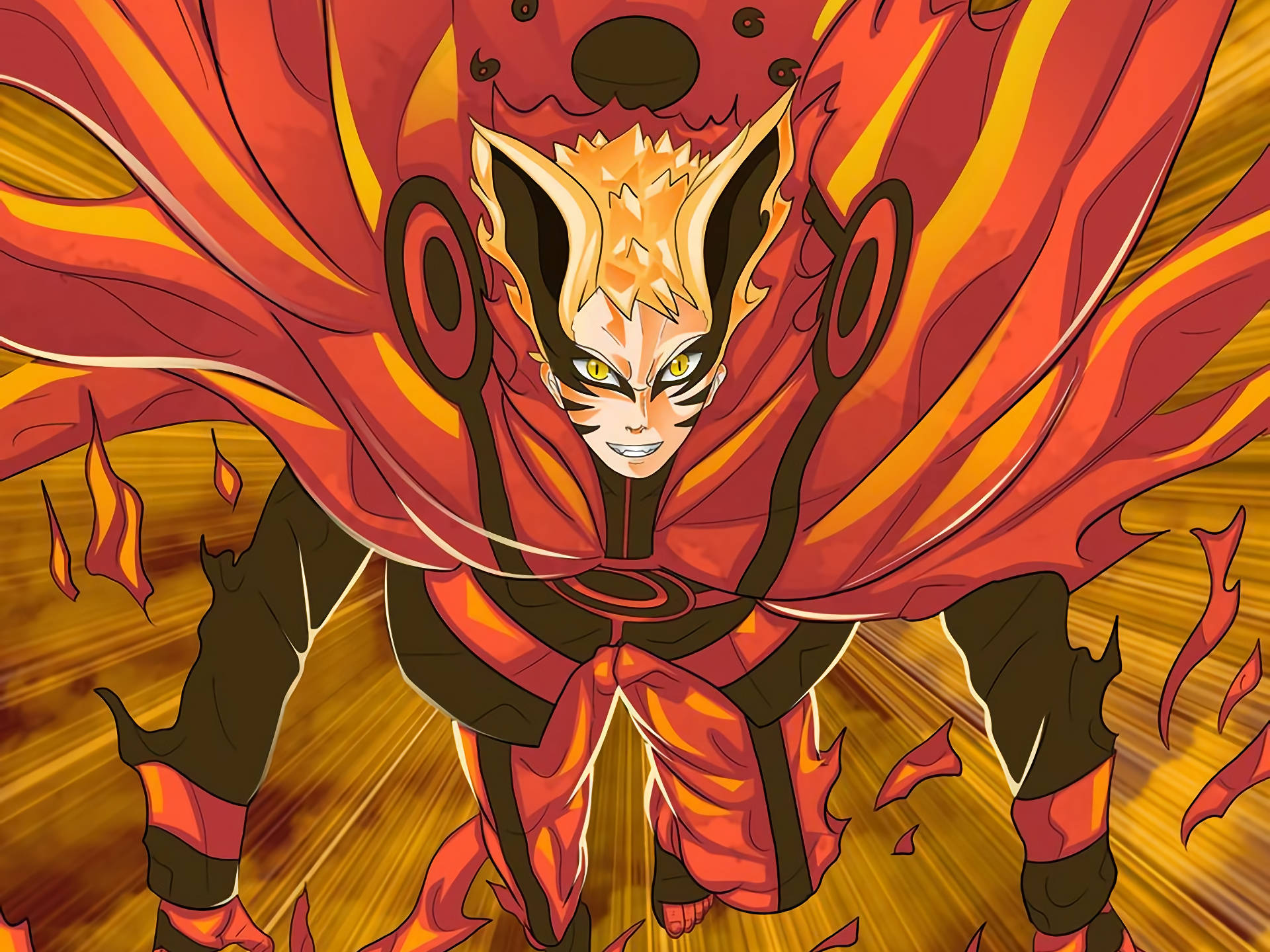 Baryon Mode, fox-like ears, blazing red cloak, Full HD Desktop Wallpaper