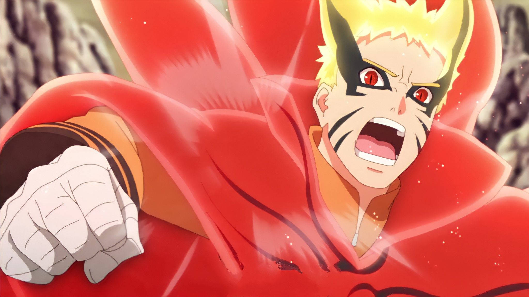 Naruto, Baryon Mode, red cloak, Full HD Desktop Wallpaper