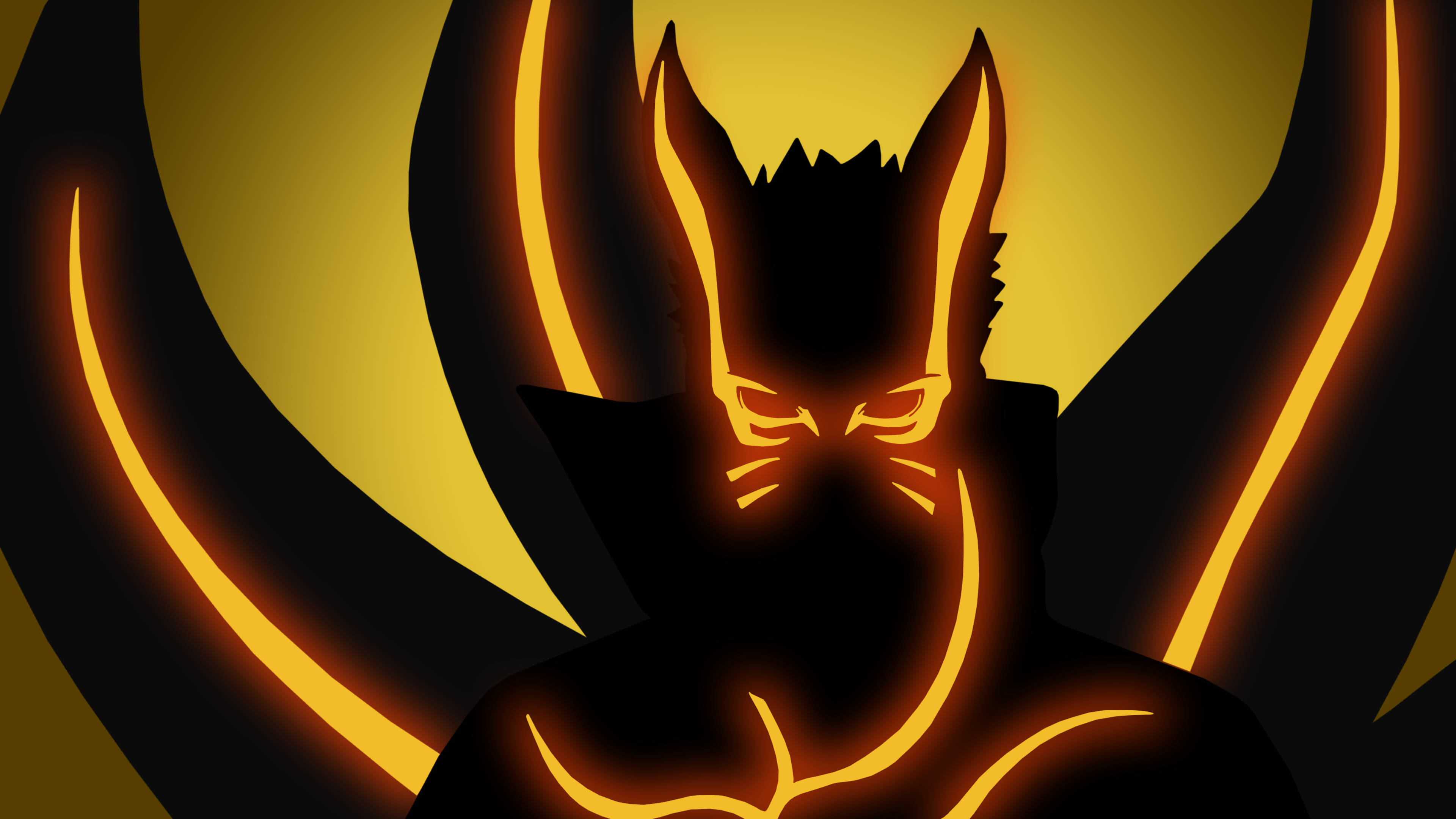 Naruto Baryon Mode, glowing orange markings, horns, 4K Desktop Wallpaper