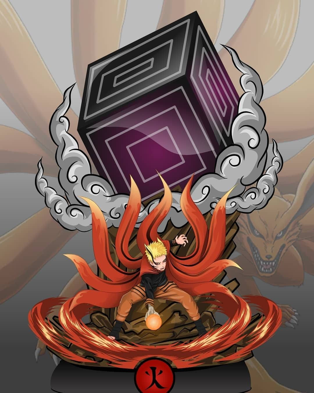 Naruto Baryon Mode, nine fiery tails, glowing orb, HD Phone Wallpaper