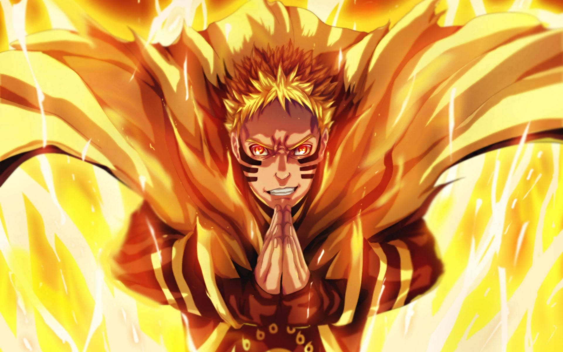 Naruto, Baryon Mode, yellow flames, Full HD Desktop Wallpaper