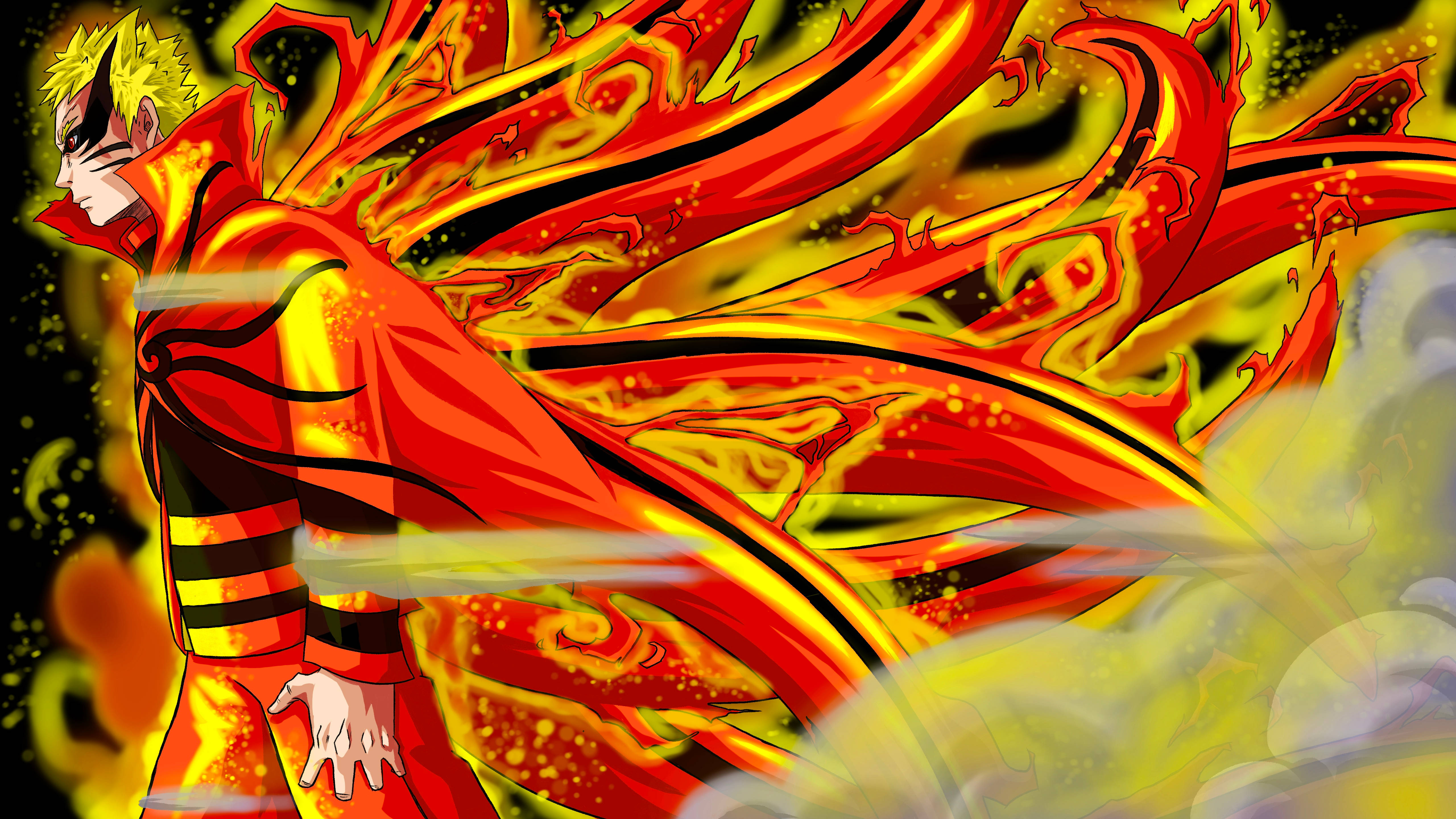 Naruto, Baryon Mode, fiery red and yellow chakra cloak, 5K Desktop Wallpaper