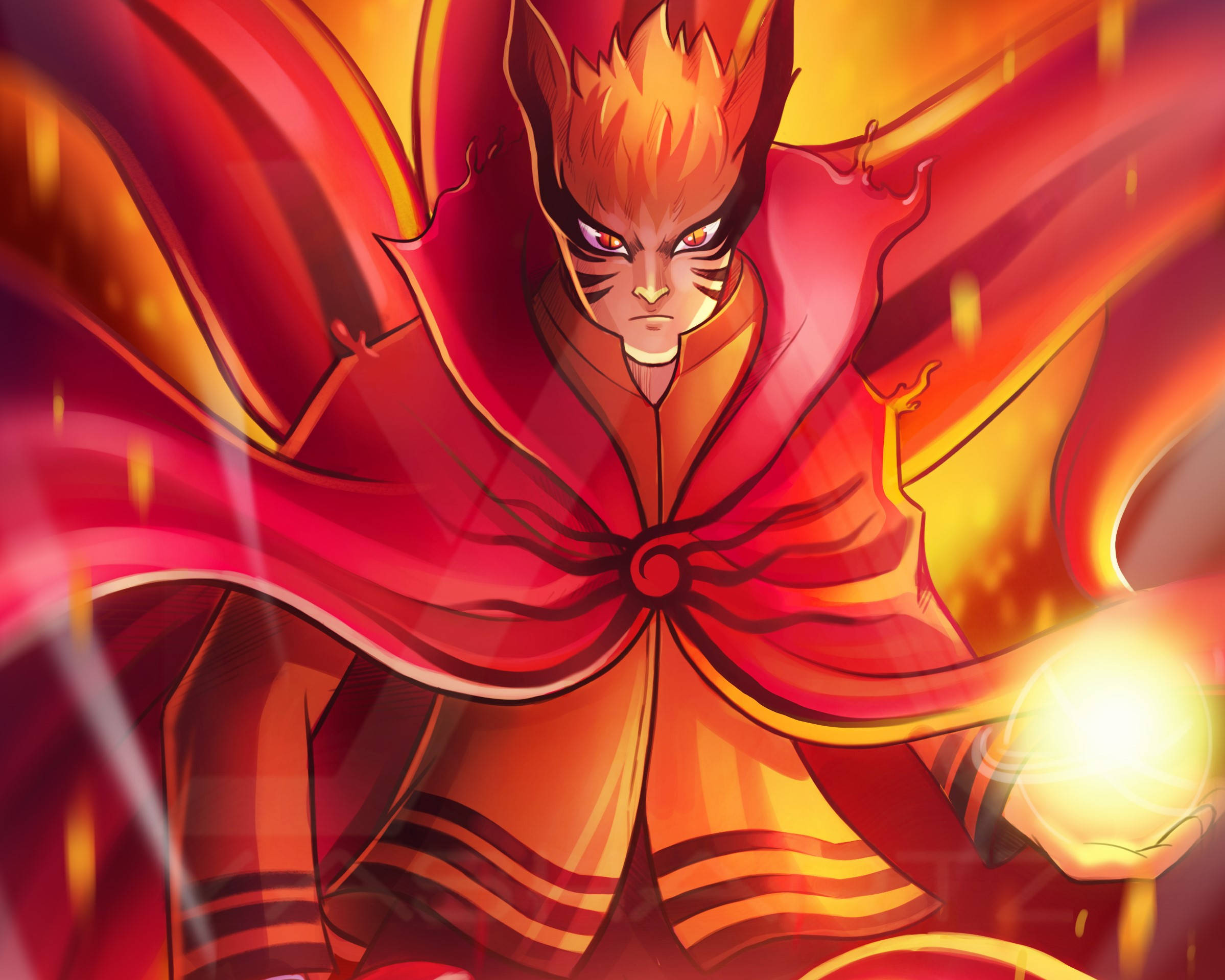 Naruto Baryon Mode, fox-like features, red cloak, Full HD Desktop Wallpaper
