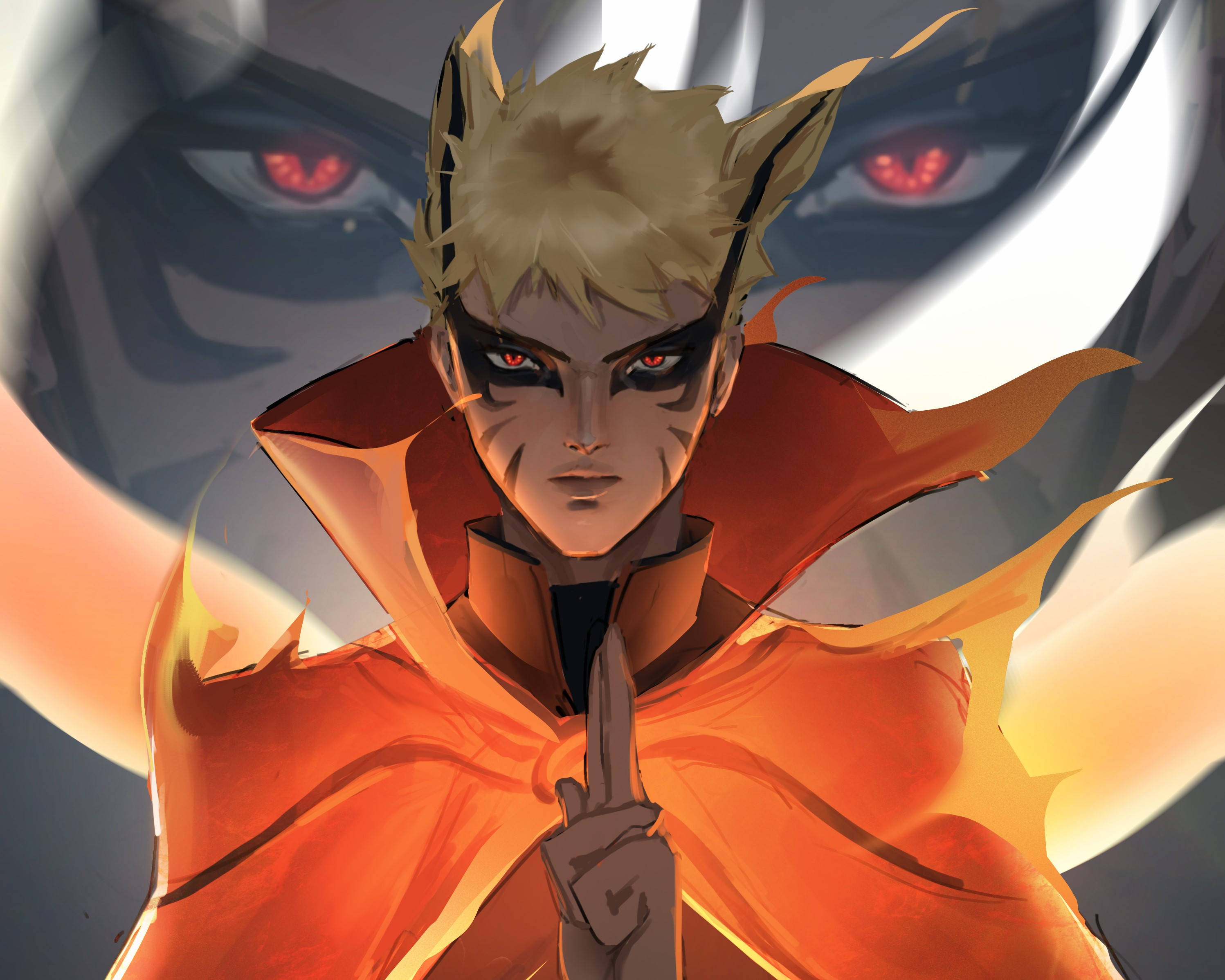 Naruto Baryon Mode, spiky blonde hair, red eyes, 2K Desktop Wallpaper