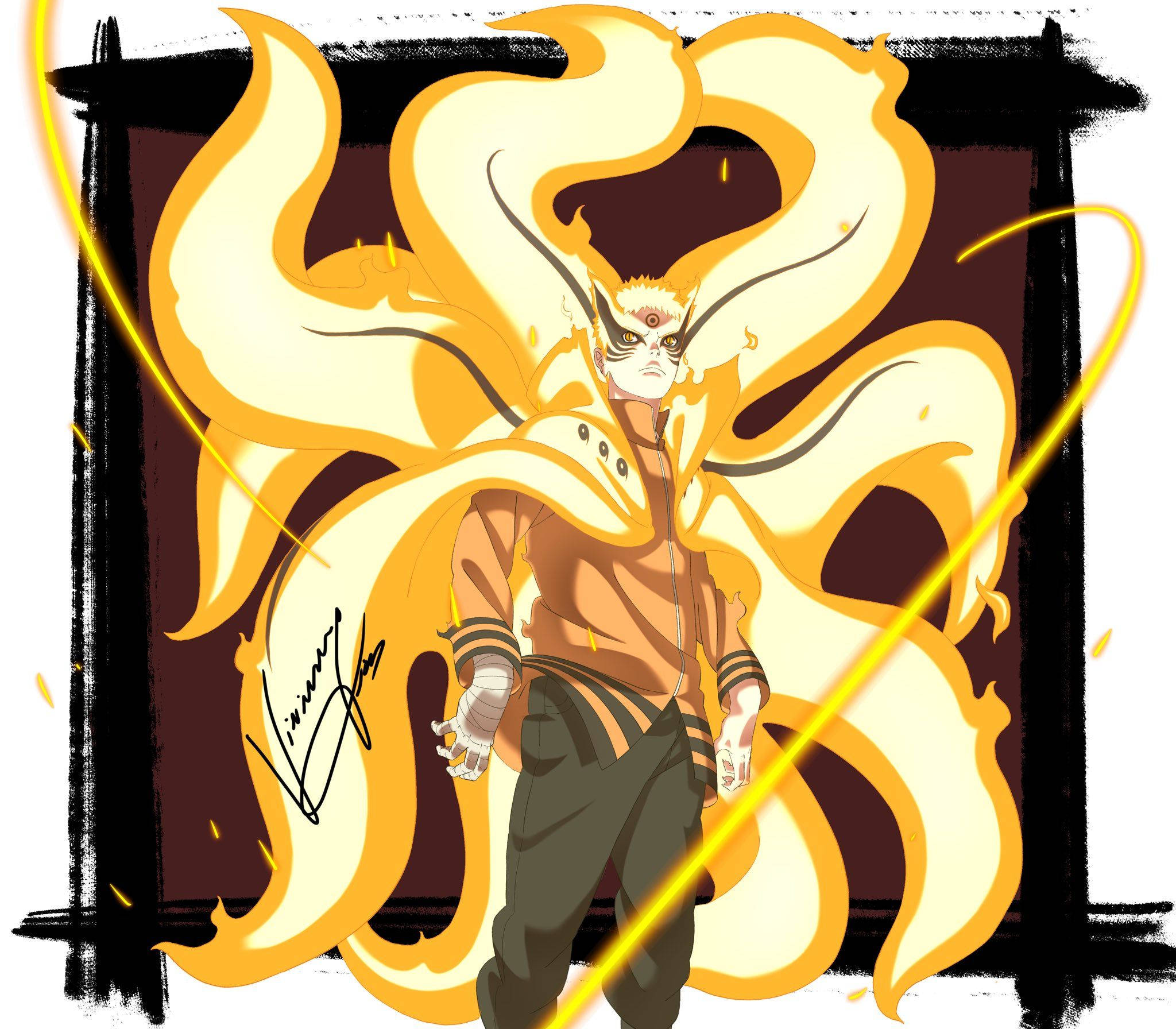 Naruto, Baryon Mode, nine golden tails, Full HD Desktop Wallpaper
