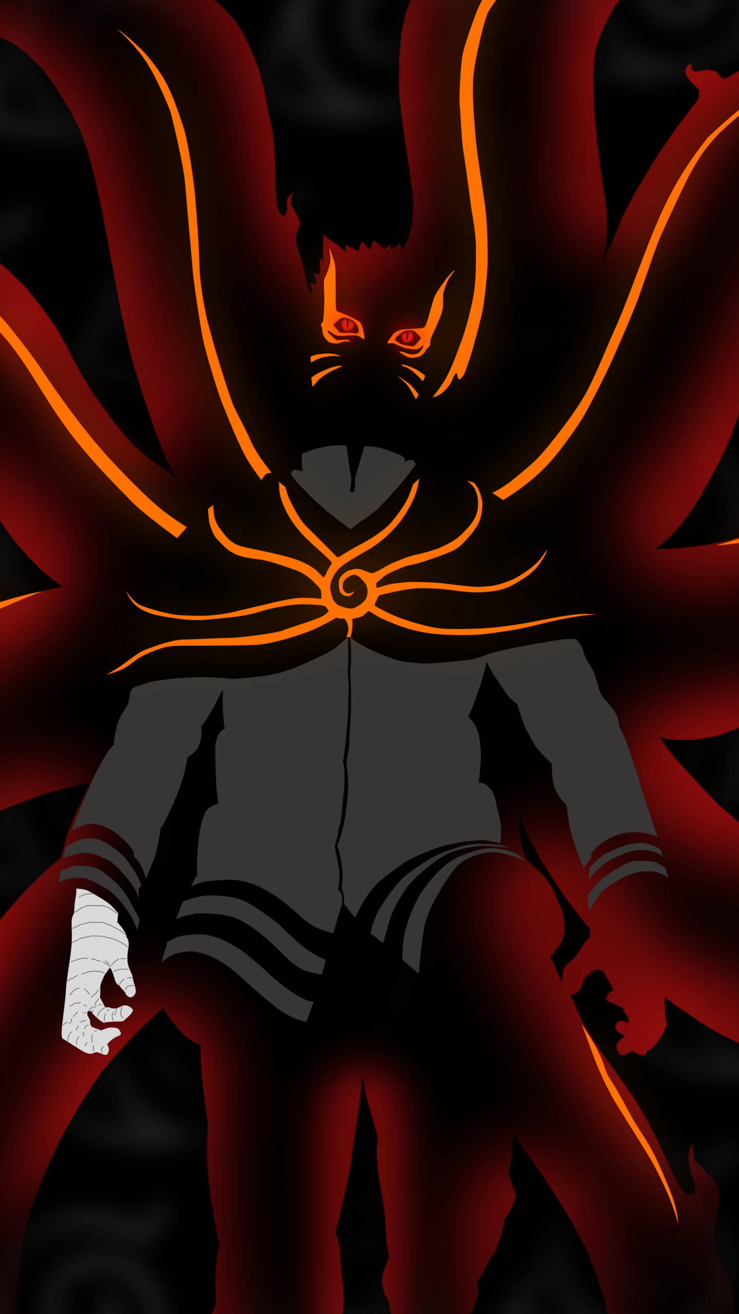 Naruto Baryon Mode, glowing orange nine-tailed fox markings, red aura, 2K Phone Wallpaper