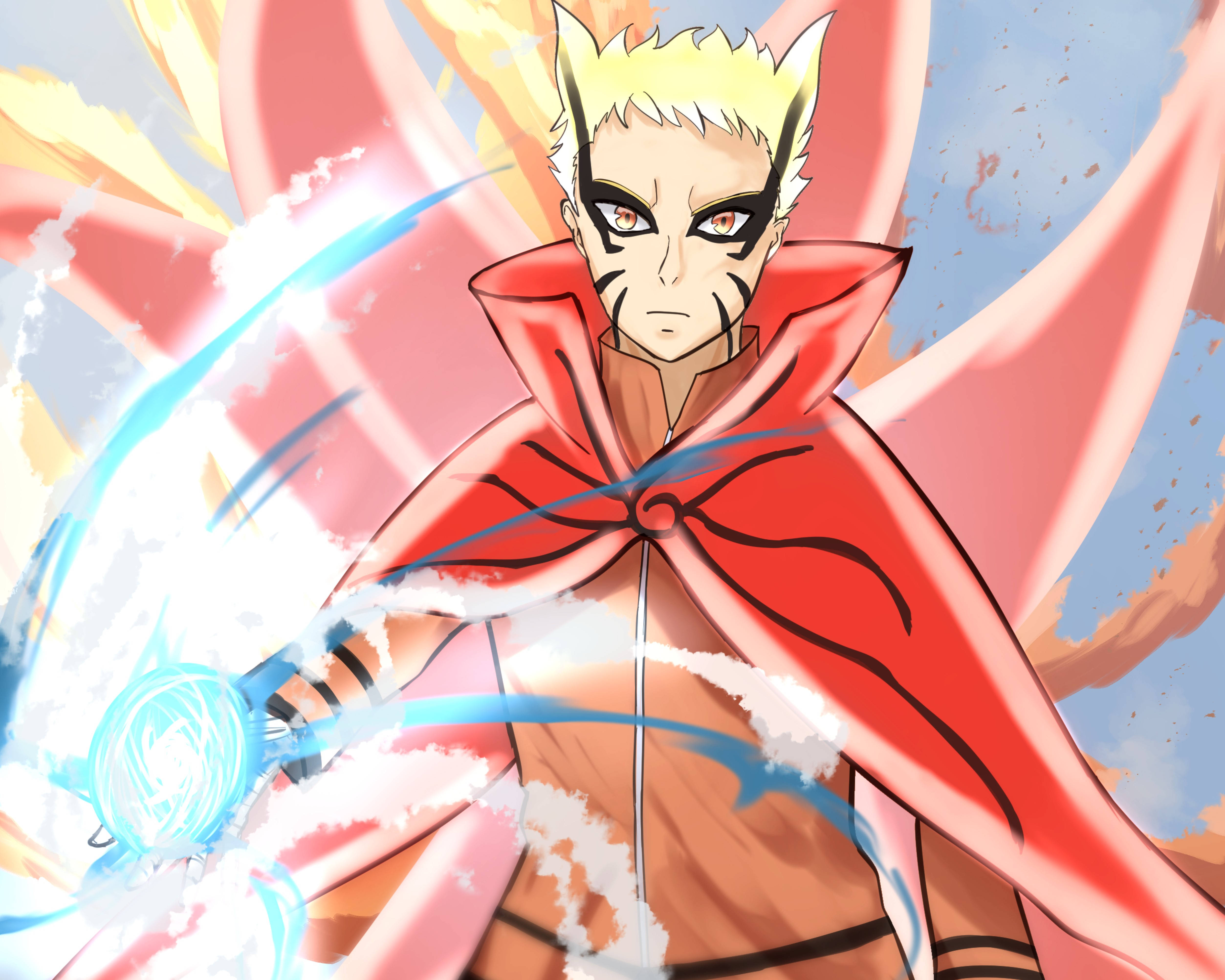 Naruto, Baryon Mode, red cloak, 4K Desktop Wallpaper
