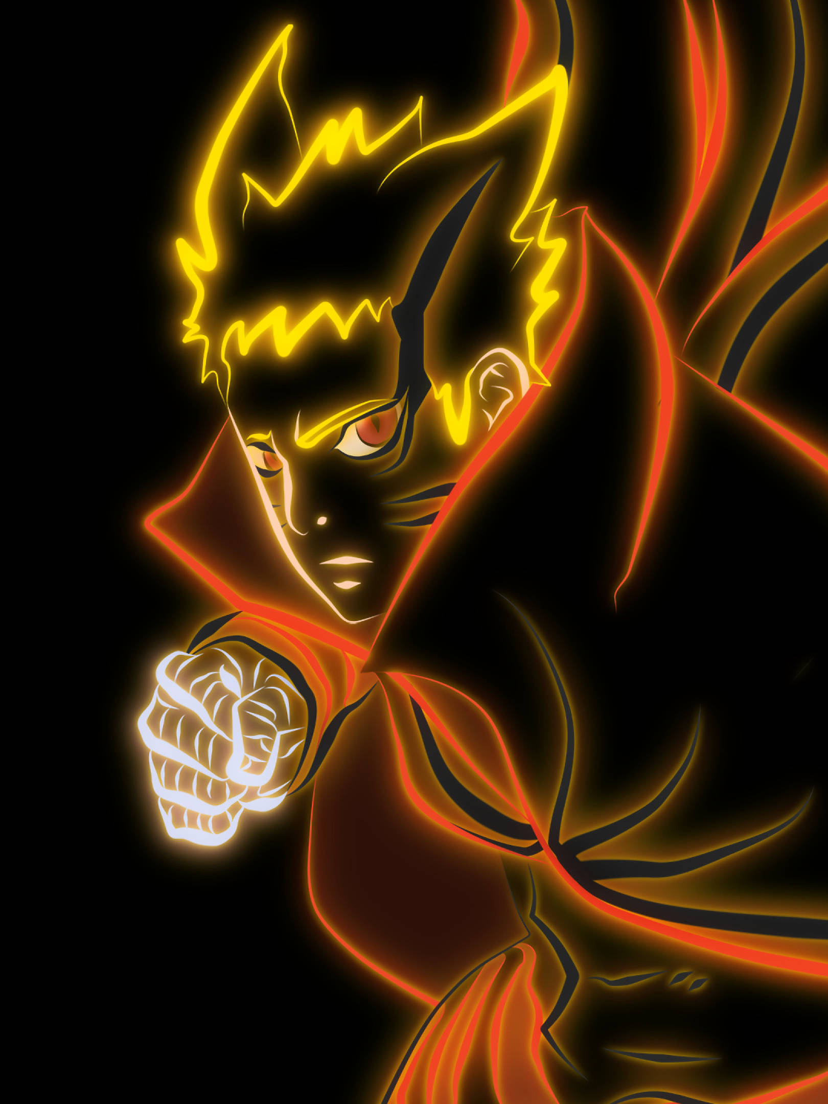 Naruto Baryon Mode, neon, fiery yellow hair, Full HD Phone Wallpaper