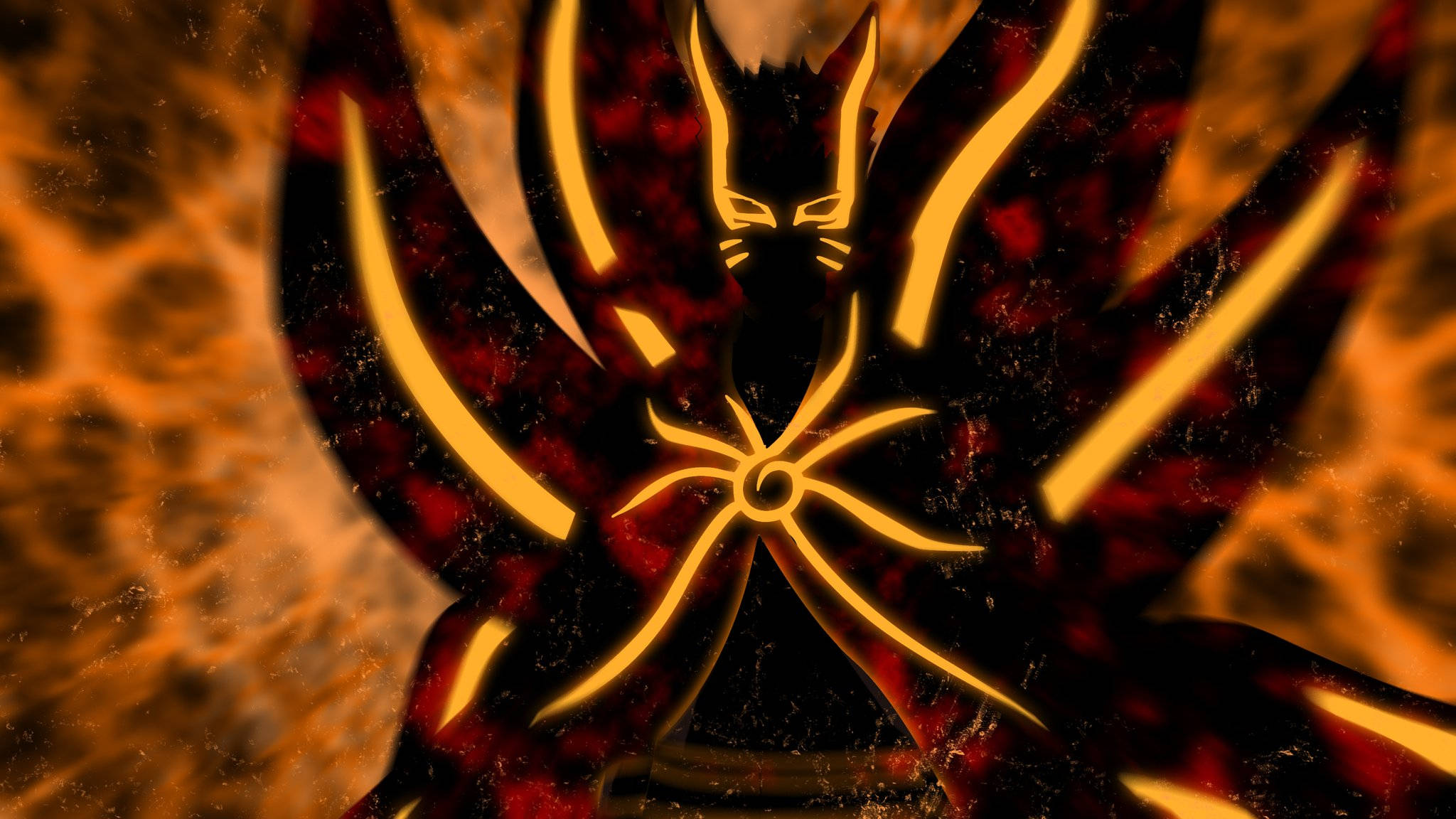 Naruto Baryon Mode, nine-tailed fox spirit, fiery red and orange flames, Full HD Desktop Wallpaper