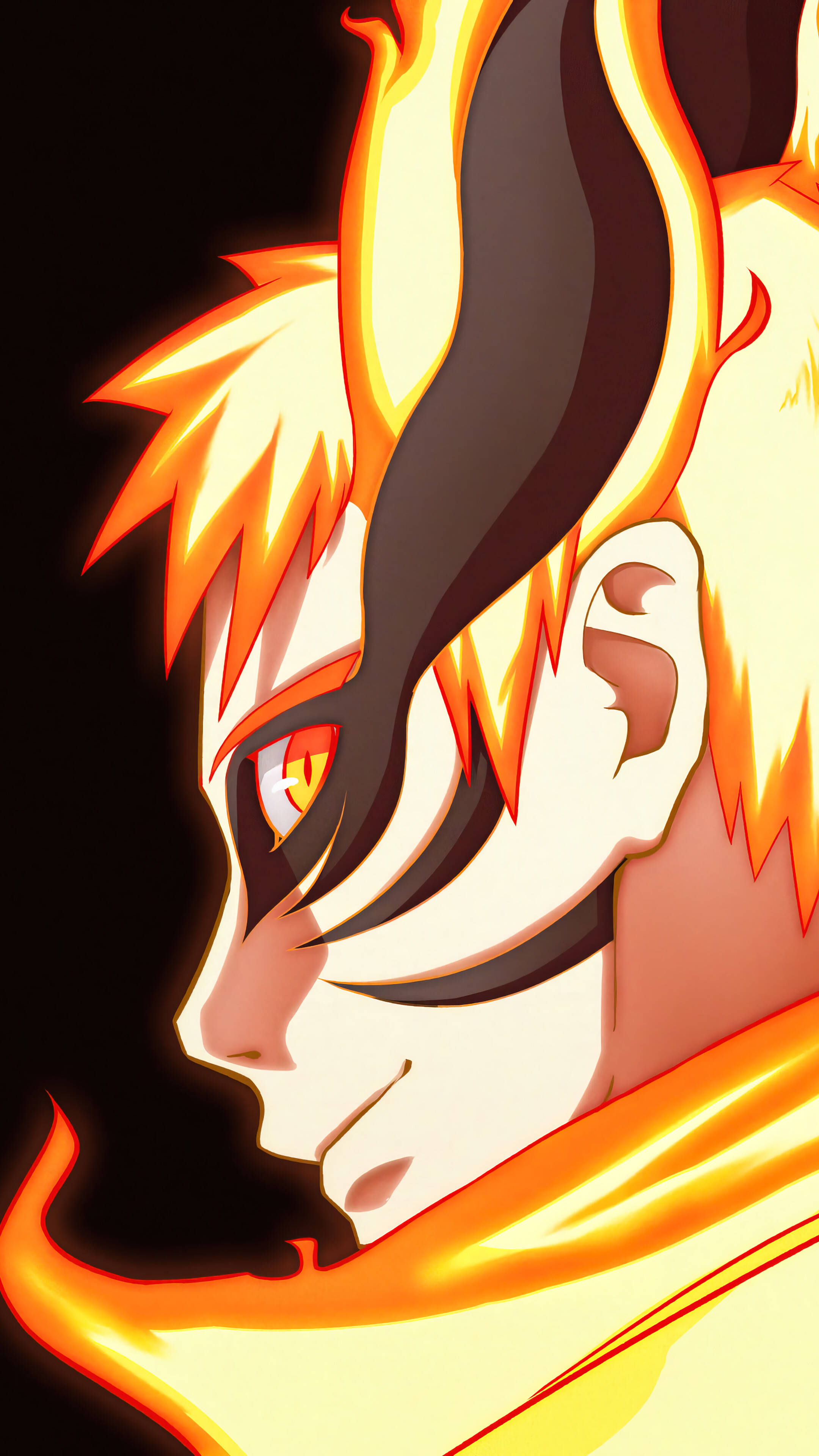 Naruto Baryon Mode, flaming, fiery orange hair, 4K Phone Wallpaper