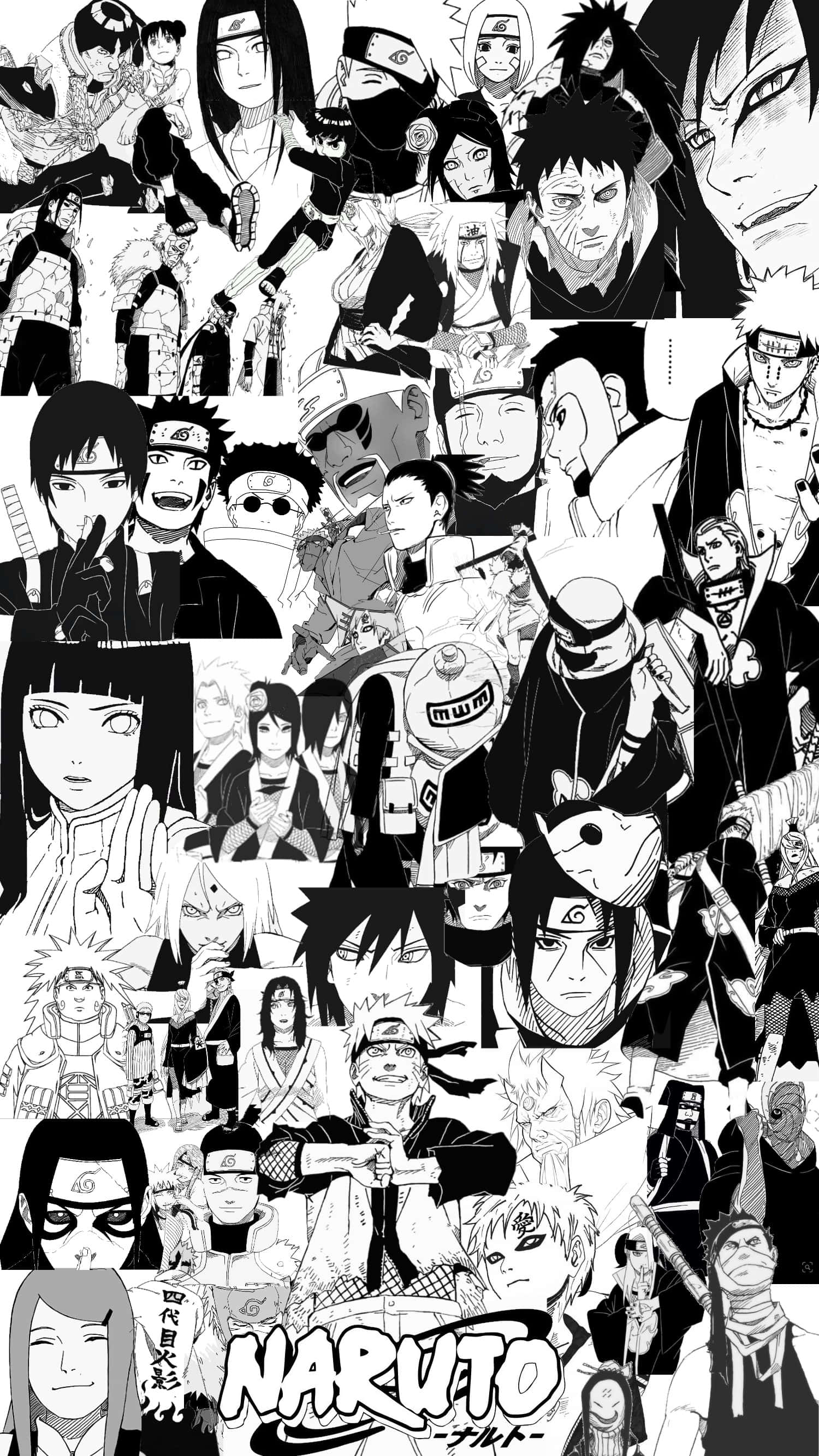 Naruto, black and white, anime characters, 2K Phone Wallpaper