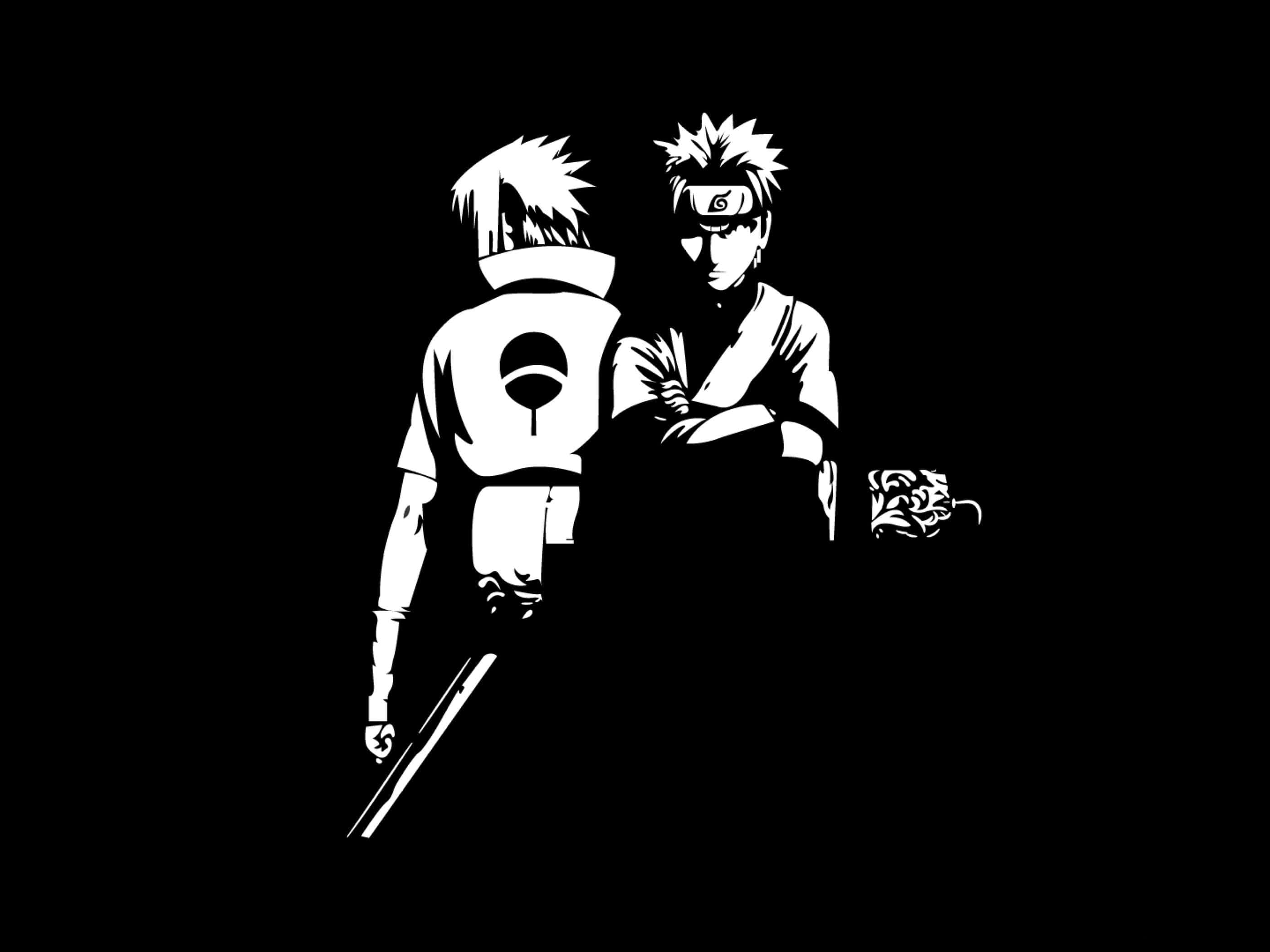 Naruto, black and white, anime ninja characters, 2K Desktop Wallpaper