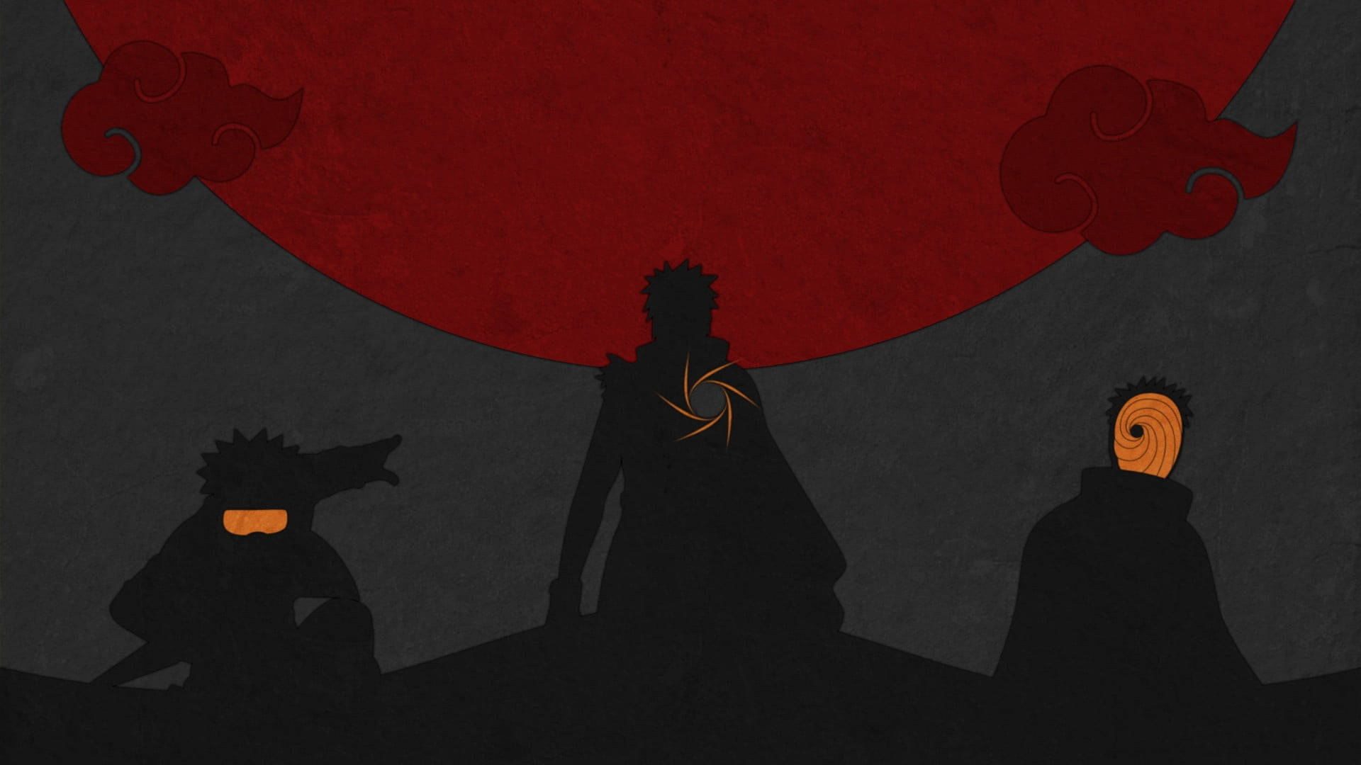 Naruto, silhouetted anime figures, massive red moon, Full HD Desktop Wallpaper