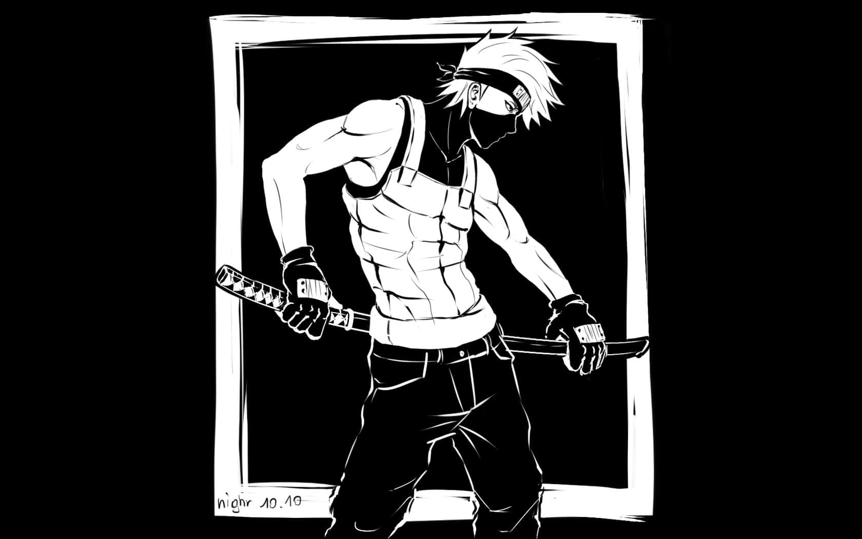 Naruto, black and white, katana, HD Desktop Wallpaper