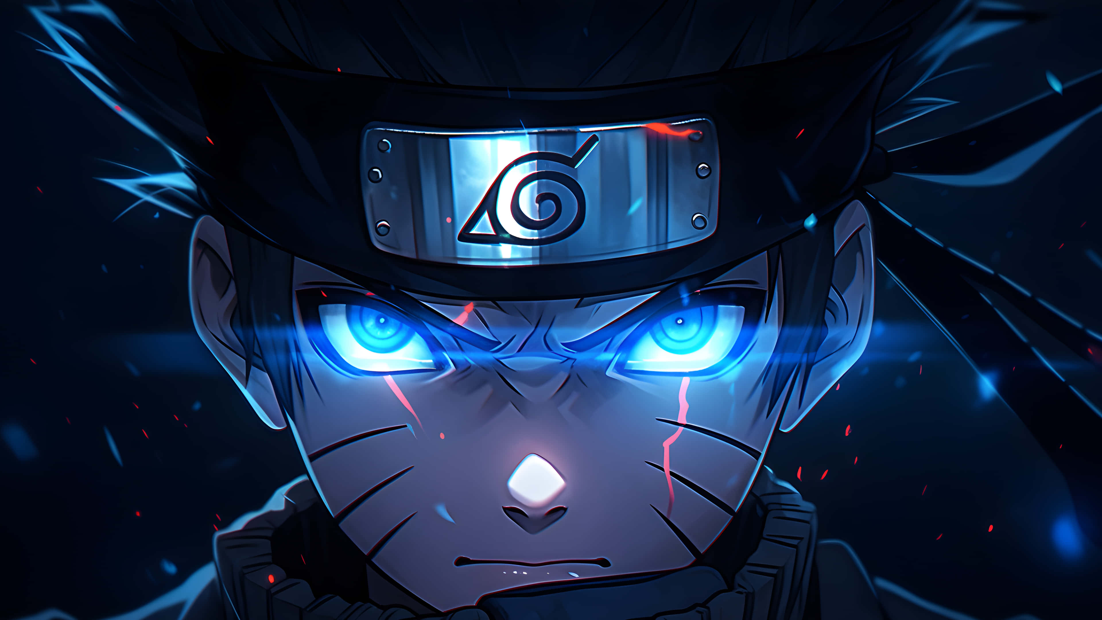 Naruto, glowing blue eyes, headband, 4K Desktop Wallpaper