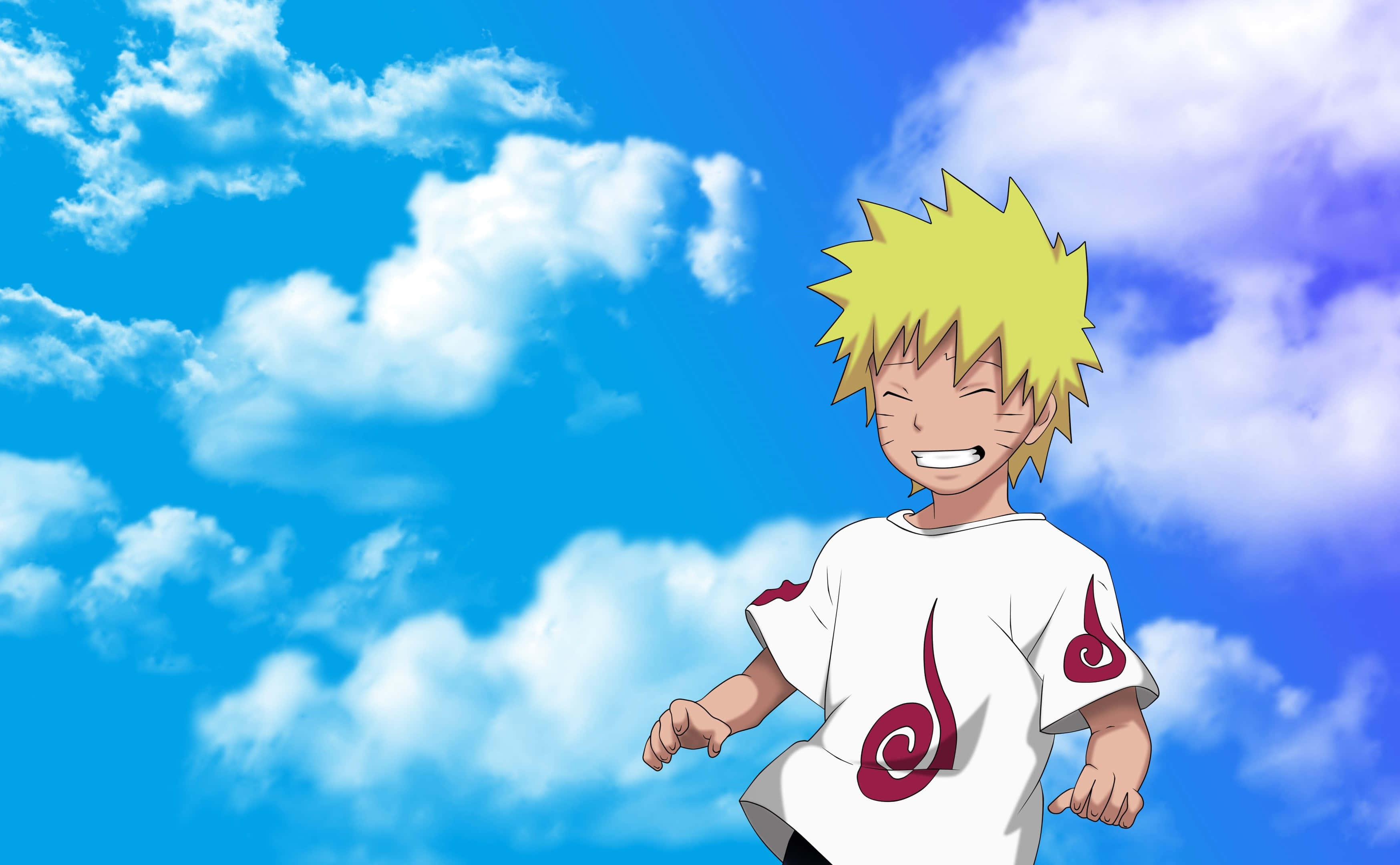 Naruto, spiky blonde hair, bright blue sky, 2K Desktop Wallpaper