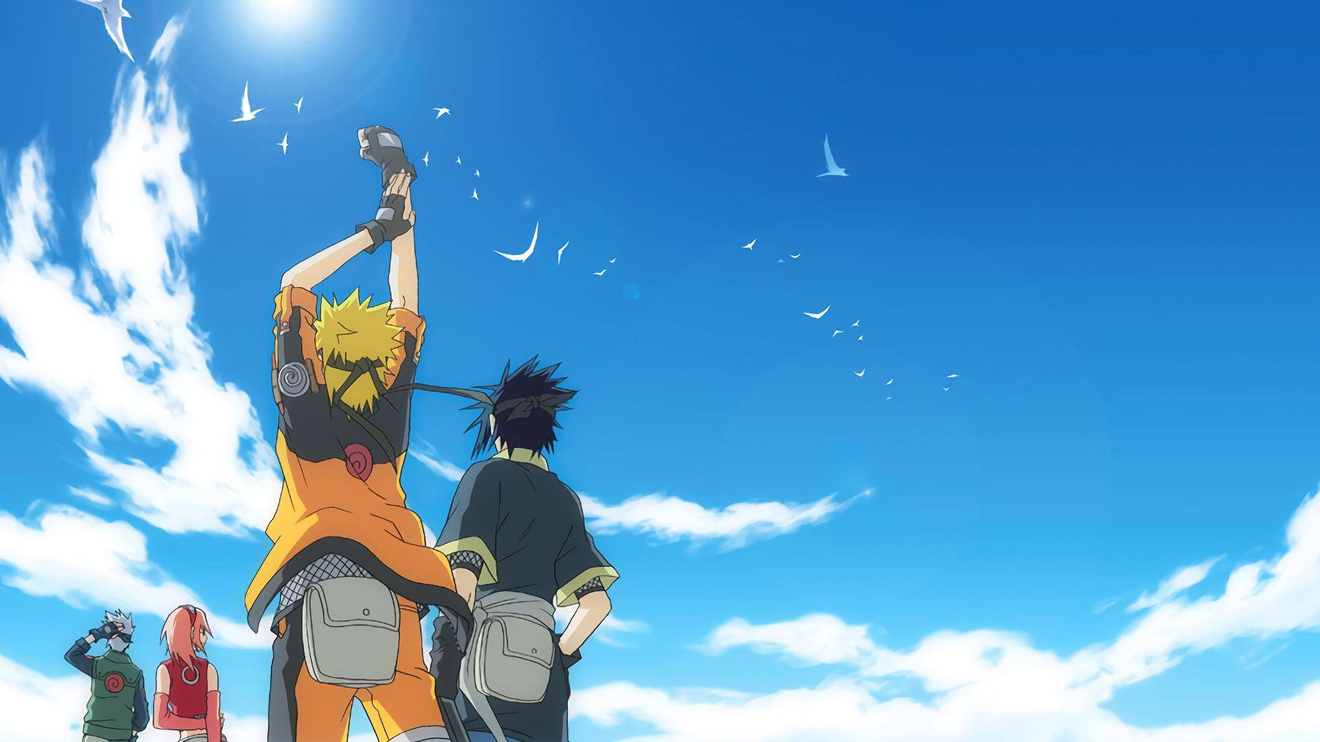 Naruto Characters, blue sky, bright sun, Full HD Desktop Wallpaper