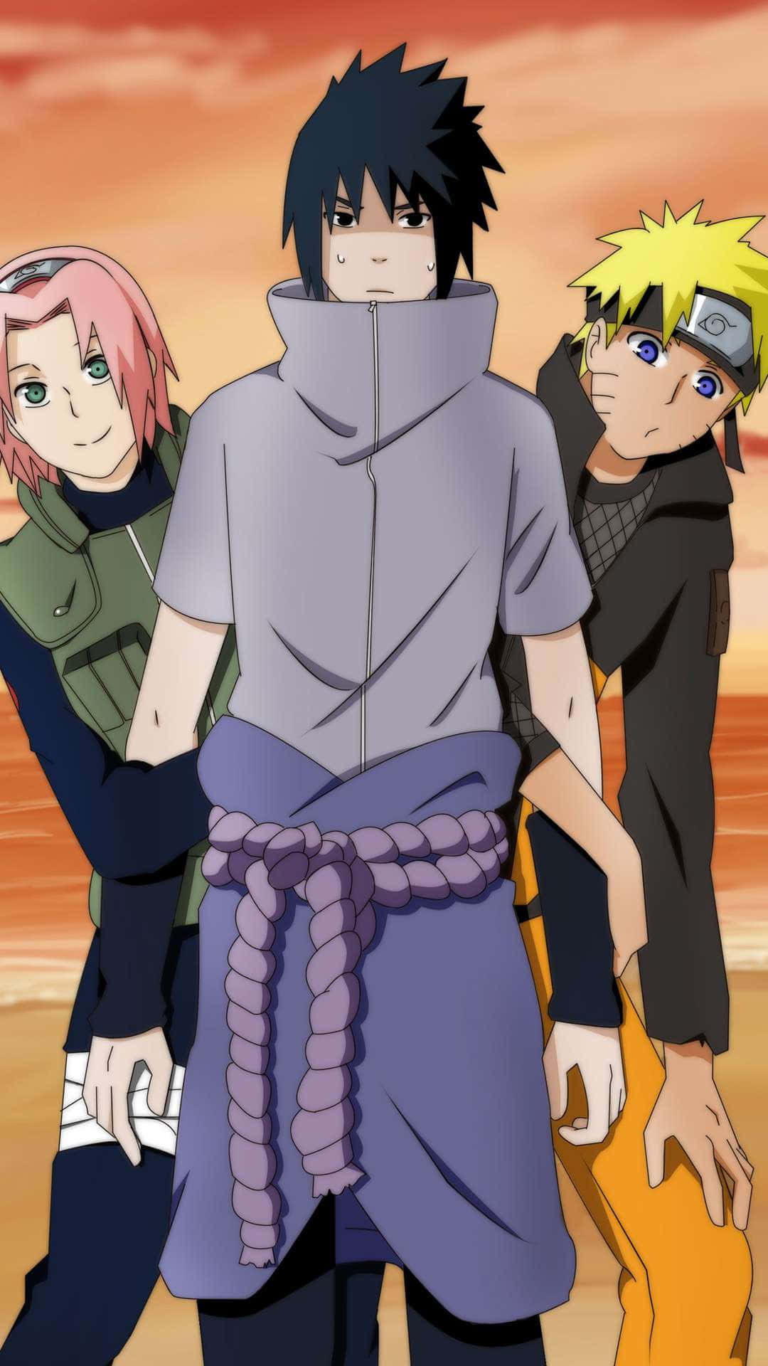 Naruto Team 7, anime characters, warm sunset sky, Full HD Phone Wallpaper