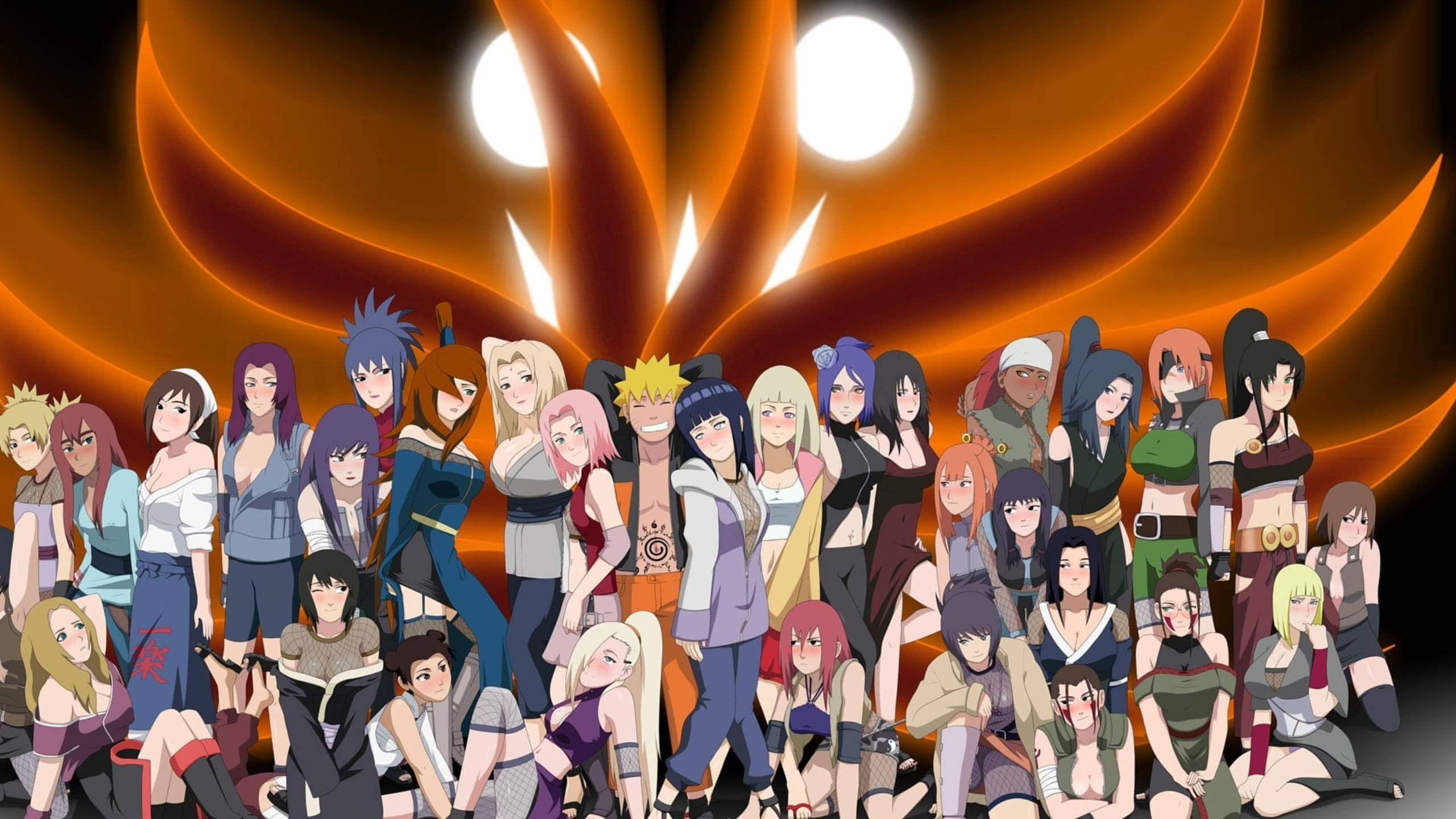 Naruto Characters, nine-tailed fox, fiery orange, 2K Desktop Wallpaper