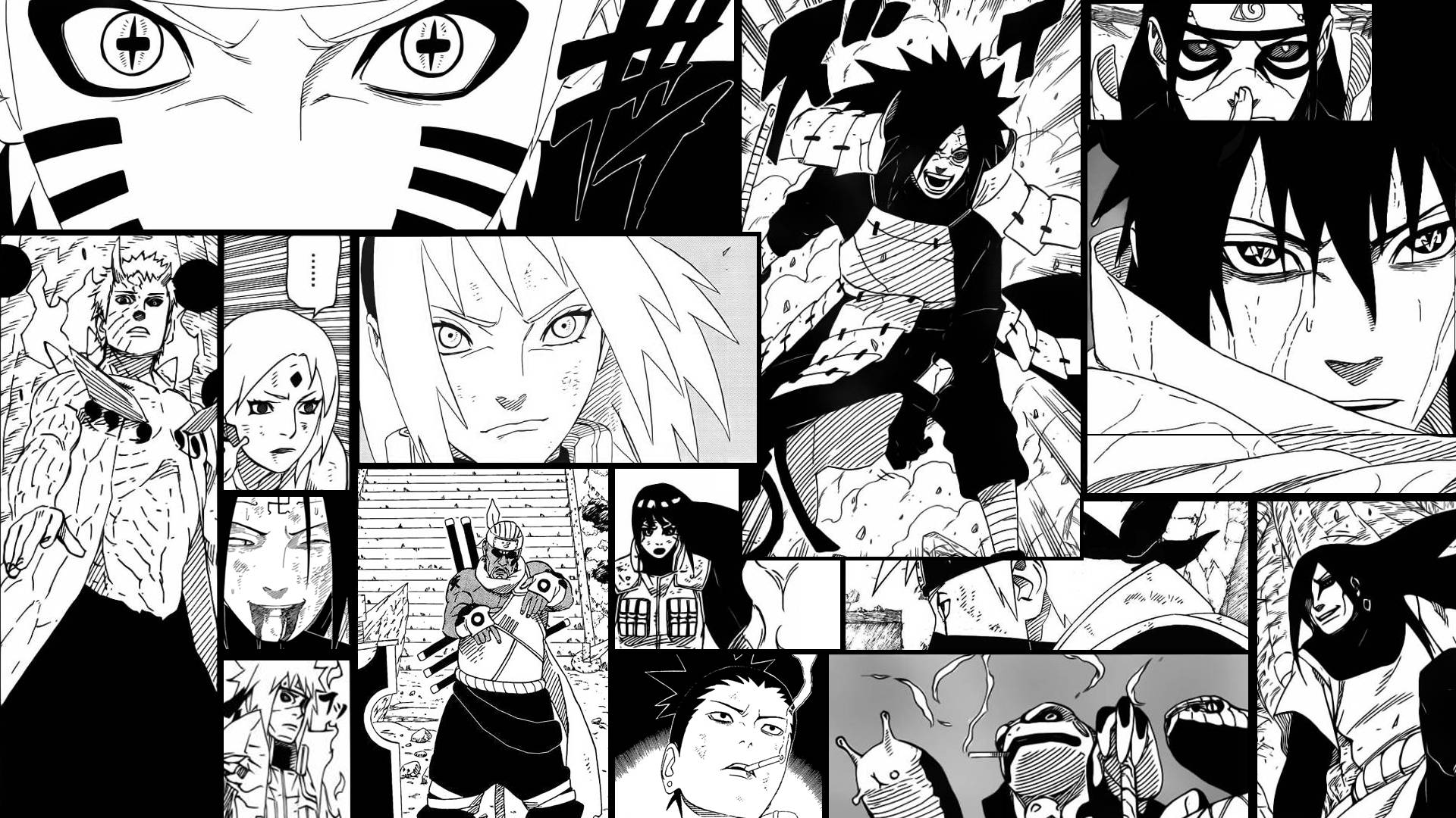 Naruto, manga panels, black and white, Full HD Desktop Wallpaper