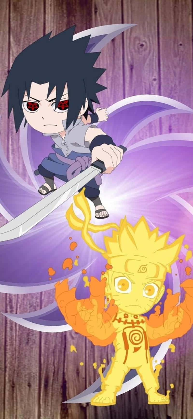 Naruto Chibi, chibi anime characters, purple energy swirl, HD Phone Wallpaper