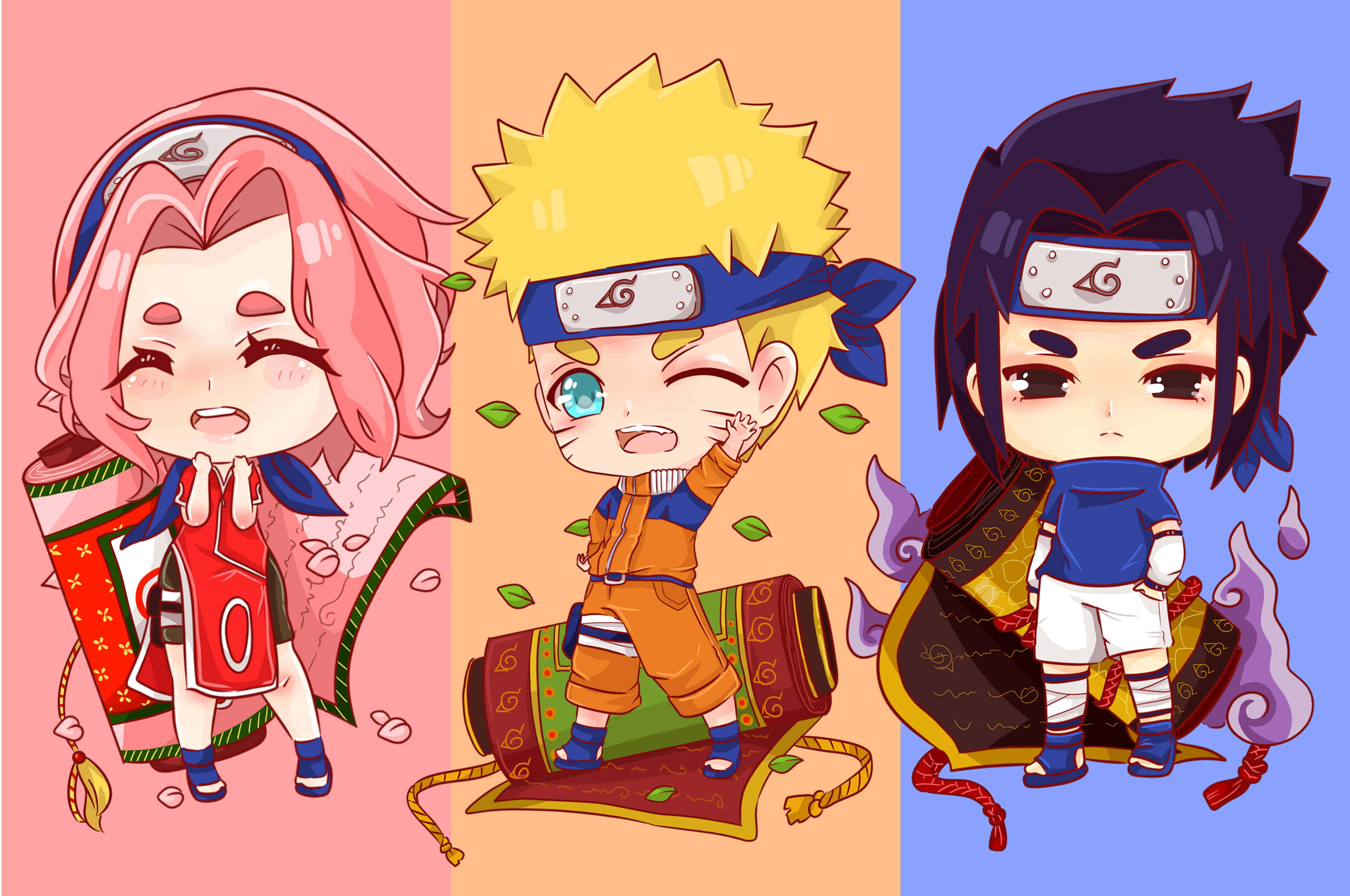 Naruto, chibi anime characters, scroll, 4K Desktop Wallpaper