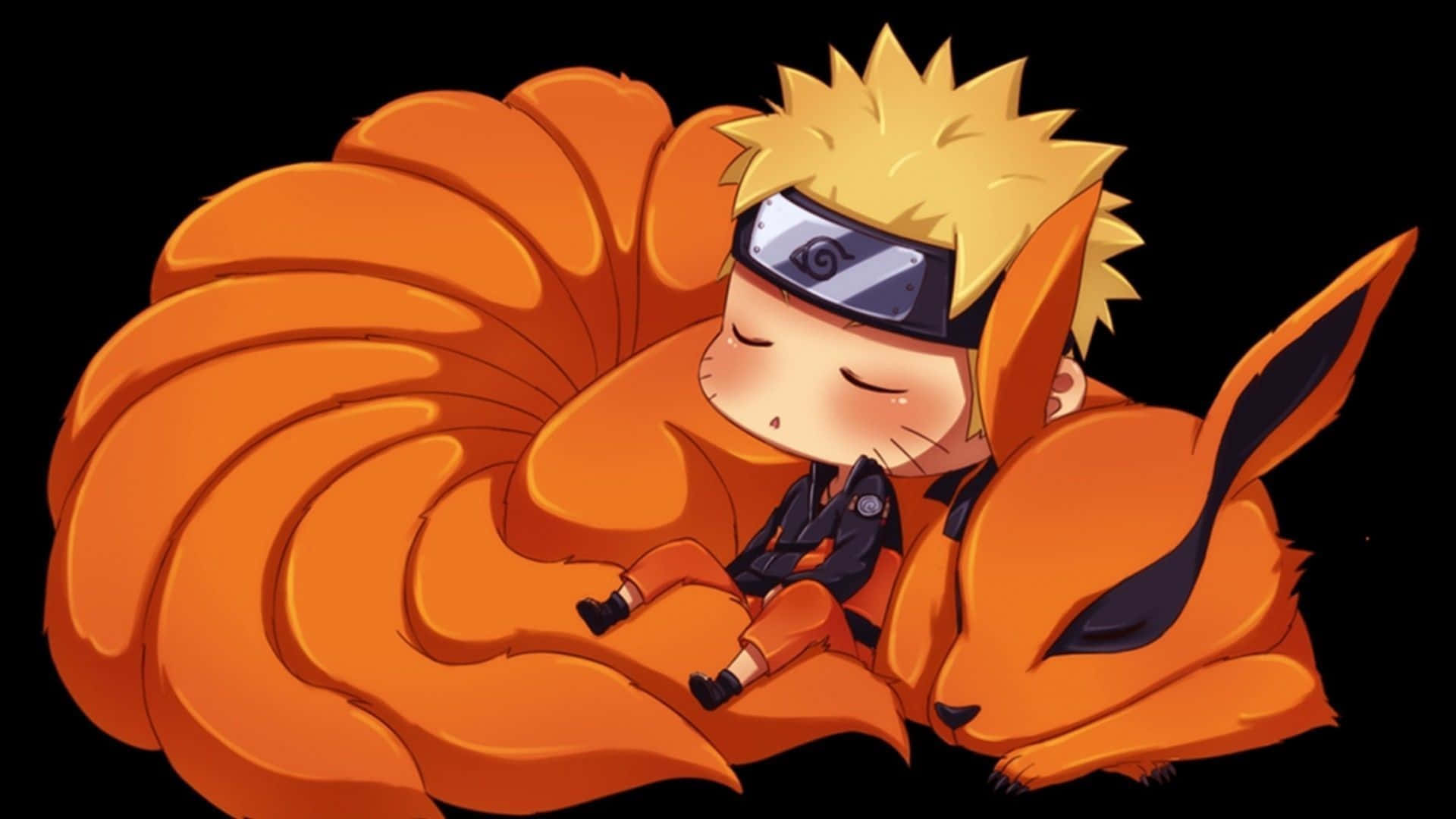 Naruto, chibi Naruto, orange nine-tailed fox, Full HD Desktop Wallpaper