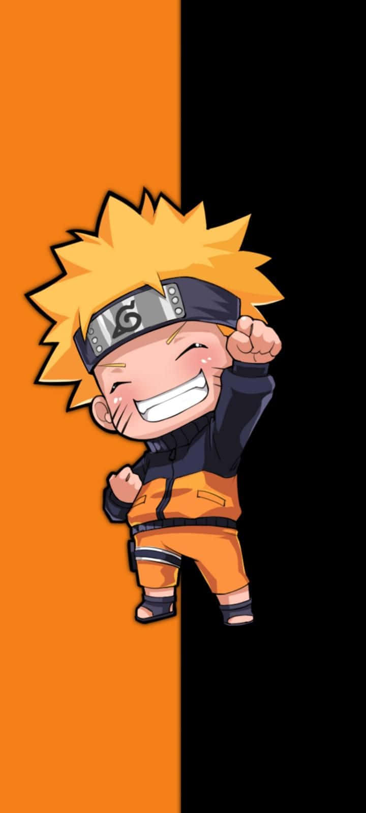 Naruto Chibi, orange jumpsuit, split orange and black background, HD Phone Wallpaper