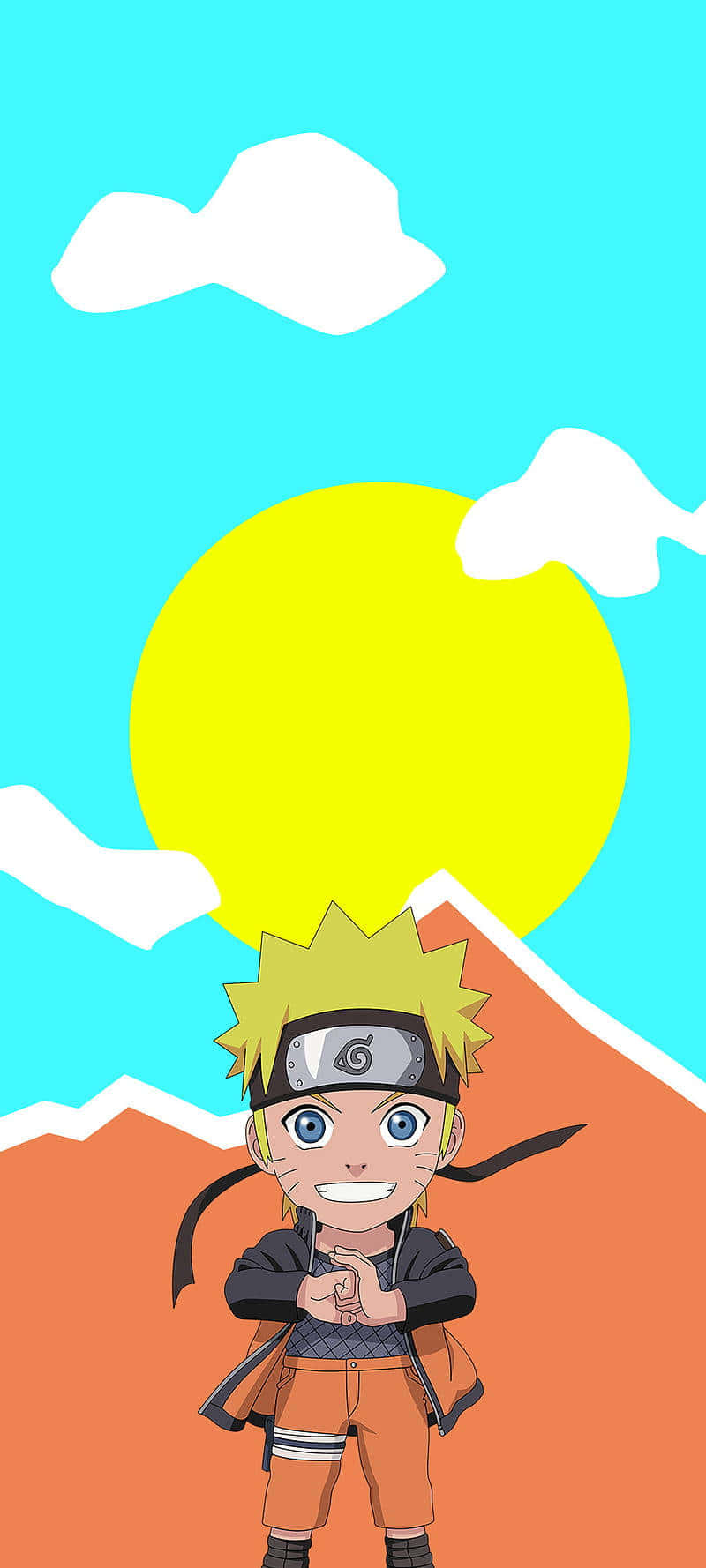 Naruto Chibi, spiky blonde hair, stylized mountain, HD Phone Wallpaper