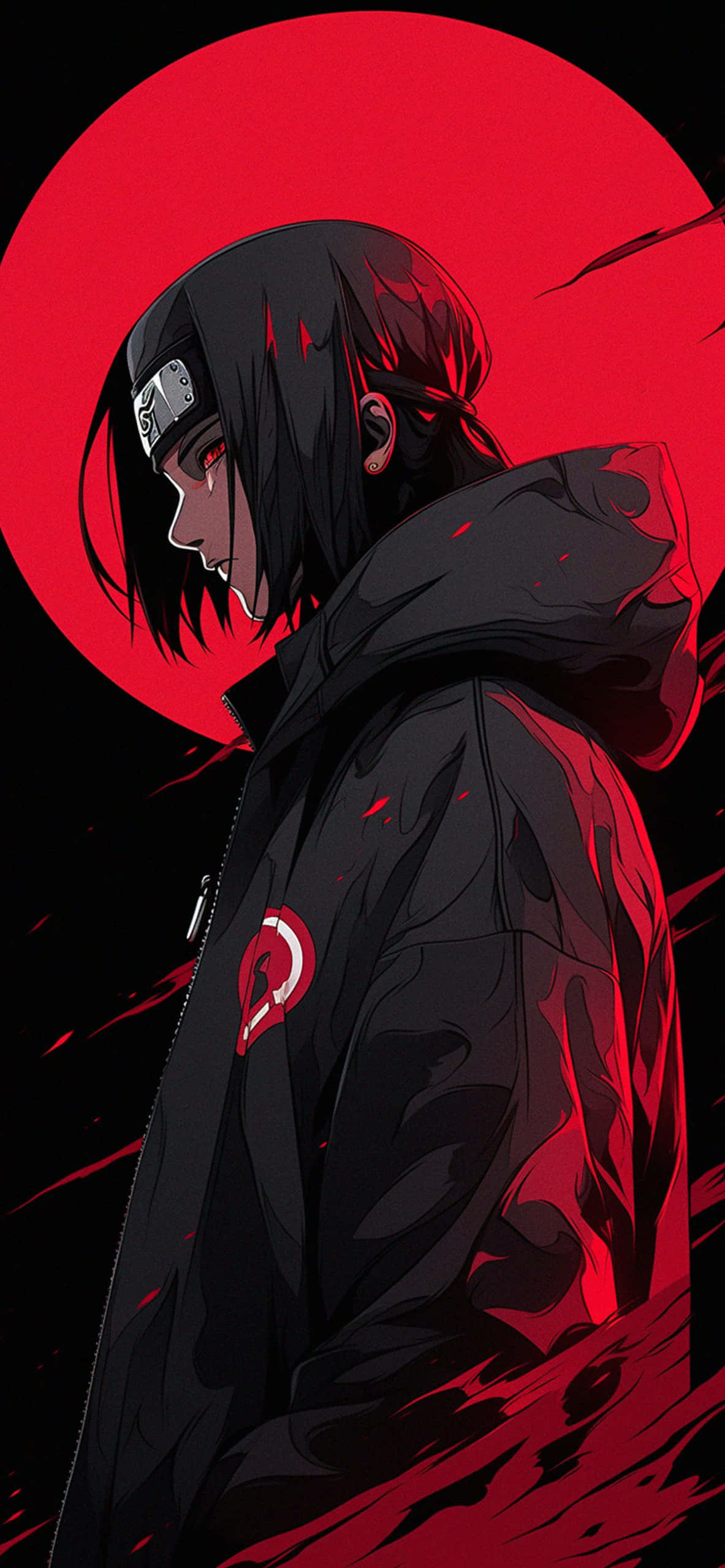 Naruto Character, red moon, black hooded cloak, 2K Phone Wallpaper