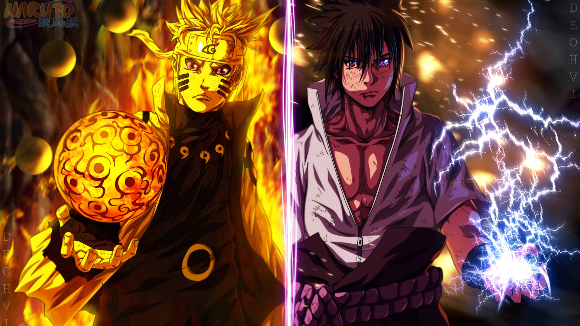 Naruto Final Form, fiery chakra sphere, crackling with lightning, Full HD Desktop Wallpaper