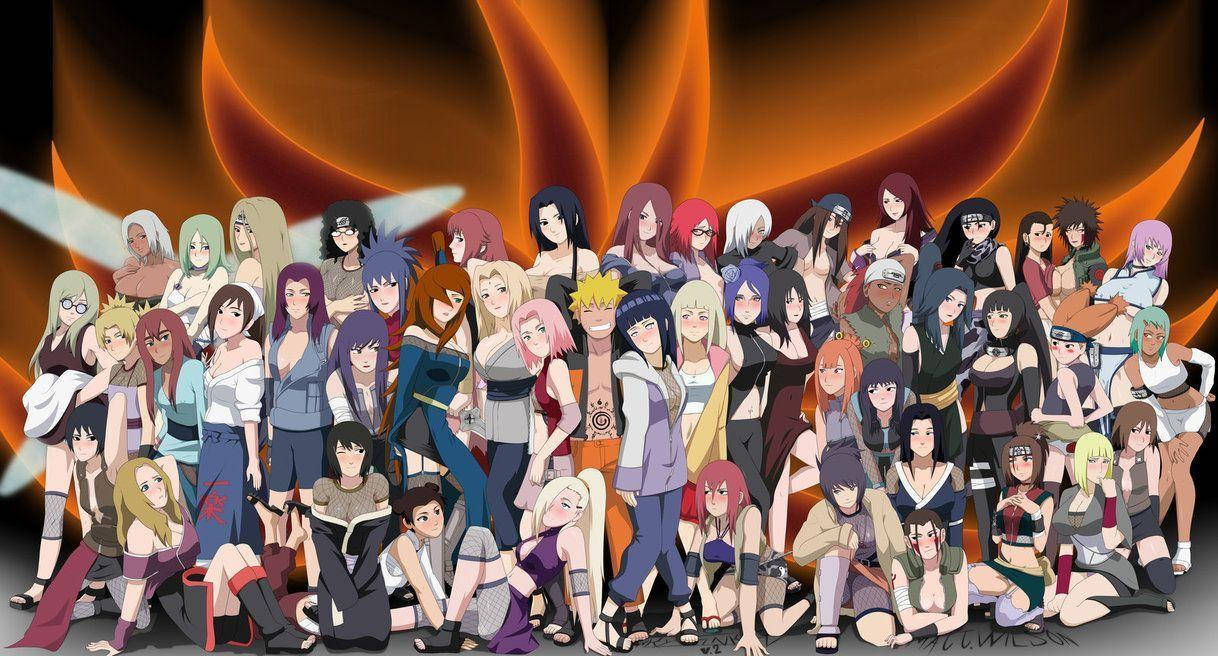 Naruto Girls, anime group portrait, diverse ninja characters, SD Desktop Wallpaper