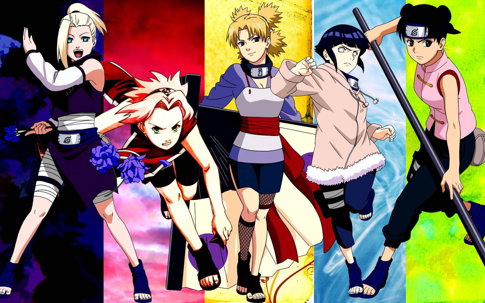 Naruto Girls, anime ninja characters, vibrant colored backgrounds, HD Desktop Wallpaper