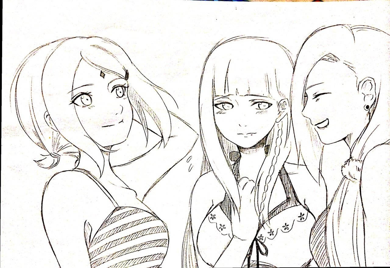 Naruto Girls, sketch style, pencil, HD Desktop Wallpaper