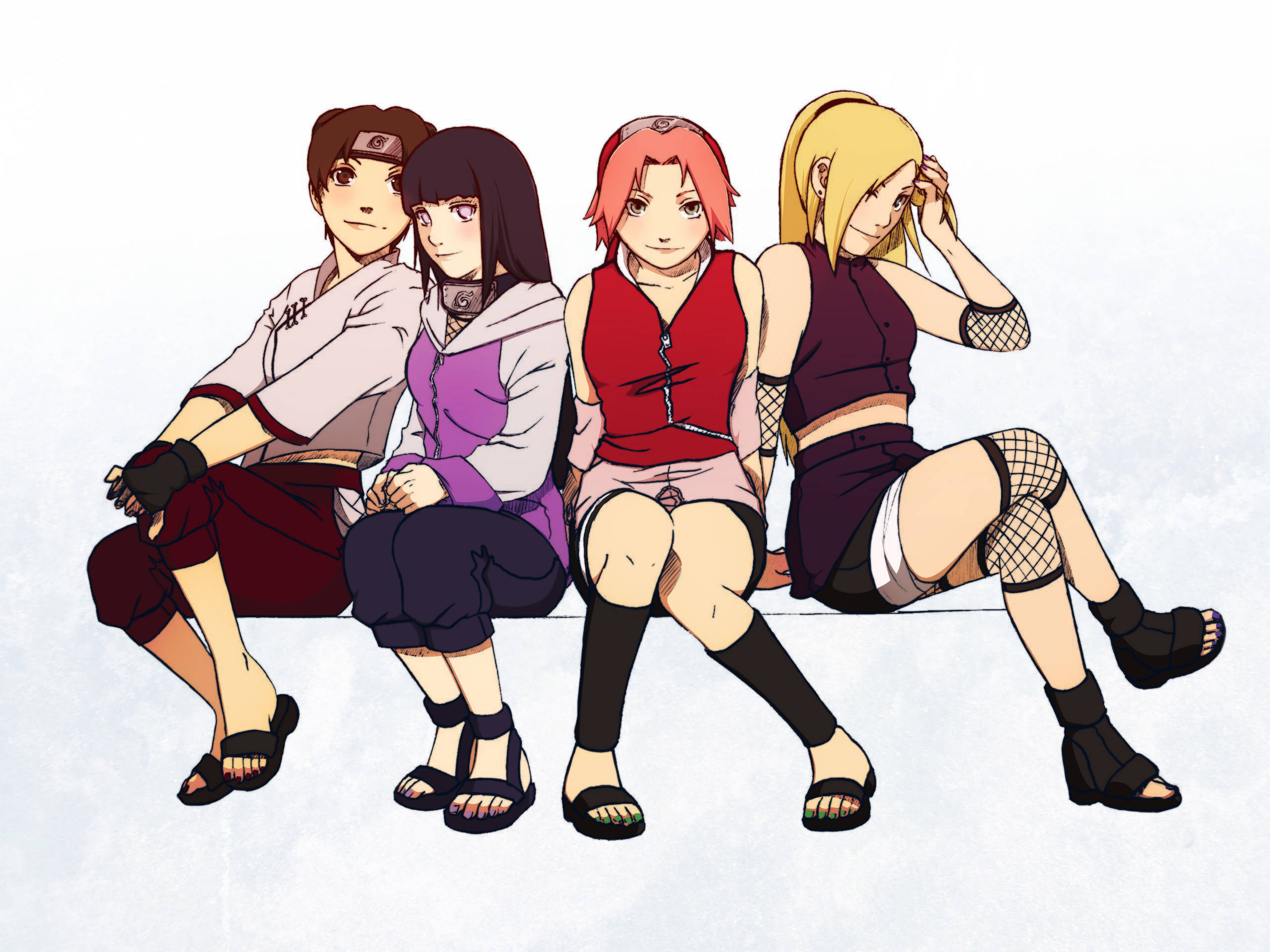 Naruto Girls, anime characters, textured white background, 2K Desktop Wallpaper