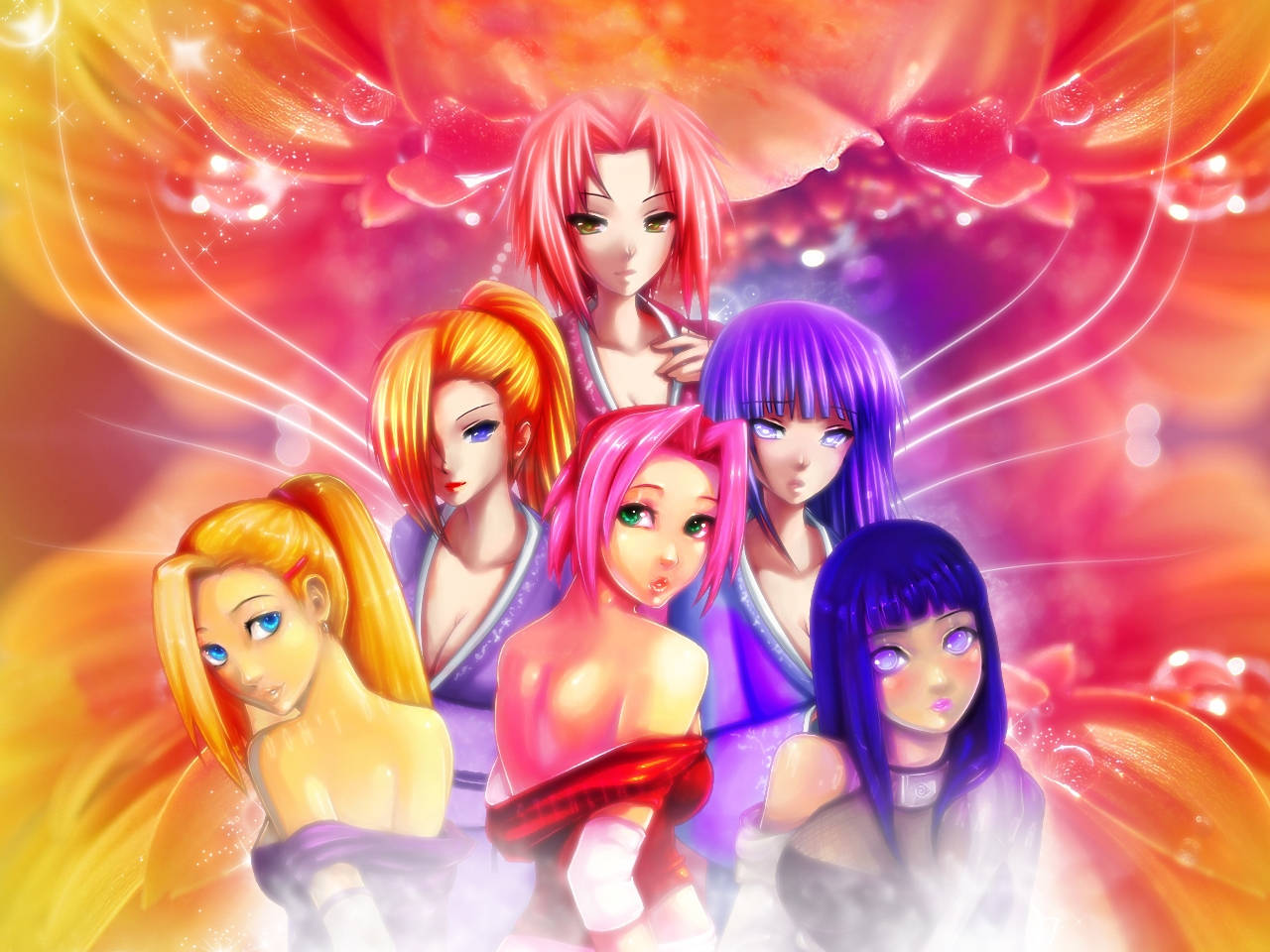 Naruto Girls, anime girls, colorful hair, HD Desktop Wallpaper