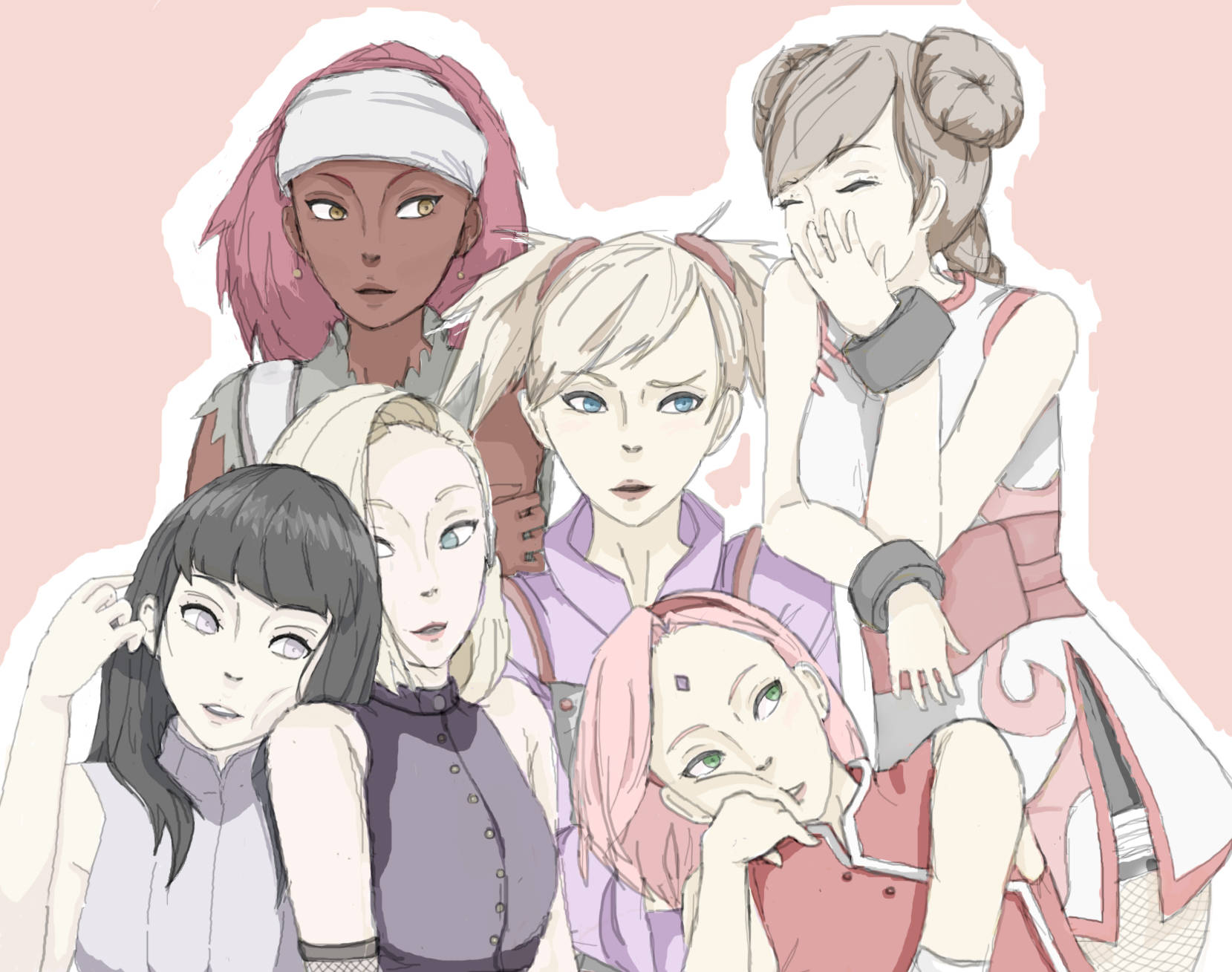 Naruto Girls, anime girls, varied hair colors, HD Desktop Wallpaper