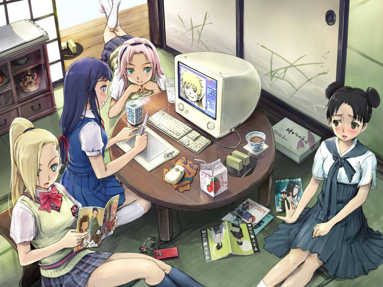 Naruto Girls, 90s schoolgirls, school uniforms, HD Desktop Wallpaper