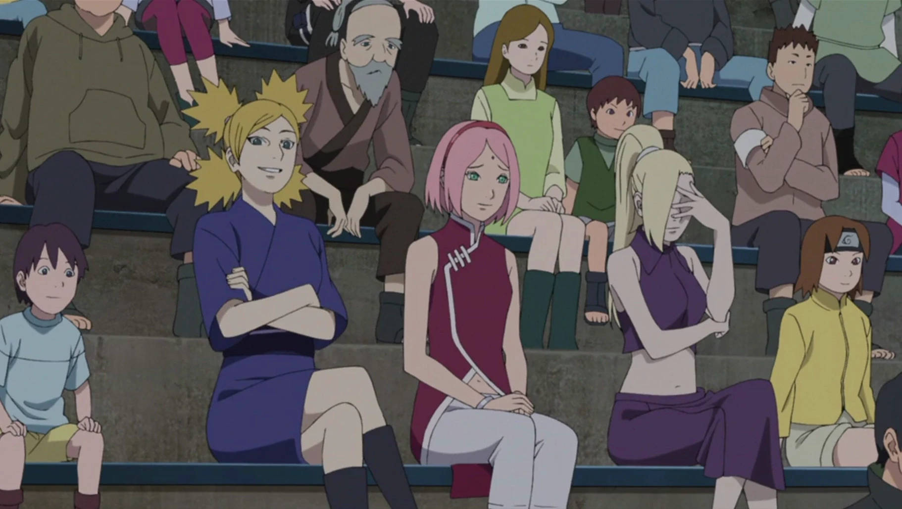 Naruto Girls, stadium bleachers, anime characters, HD Desktop Wallpaper