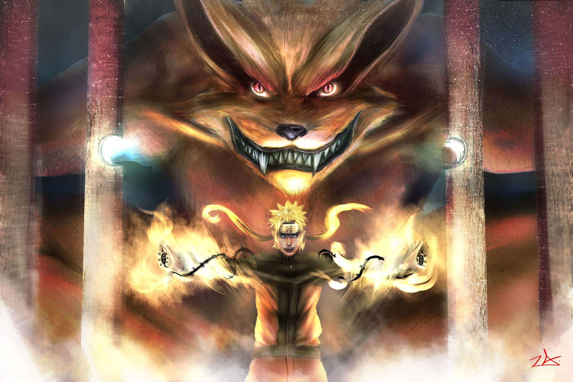 Naruto Group, nine-tailed fox, chakra, Full HD Desktop Wallpaper